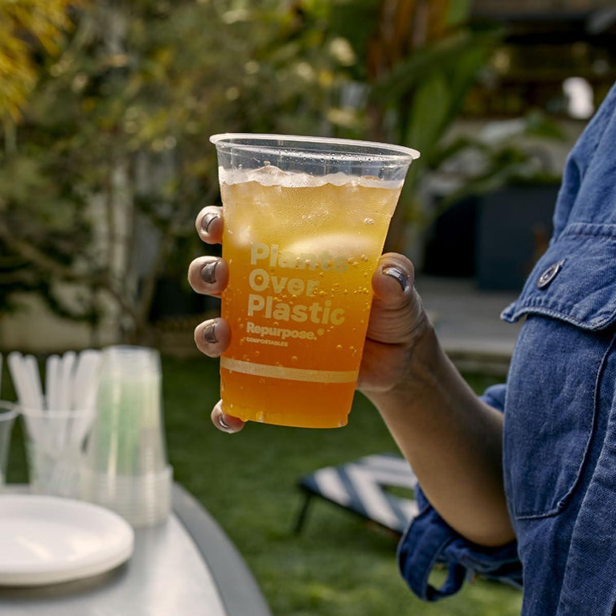 Repurpose 100% Compostable Plant-Based Clear Cold Cup | 16 Ounce Party Cups | 50 Cups