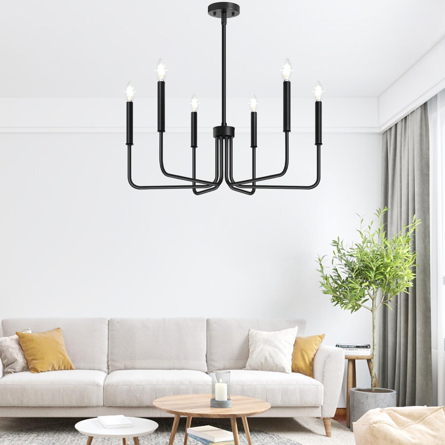 Farmhouse Chandelier Pendant Lighting Black Pendant Light Fixtures 6-Light Industrial Iron Chandeliers for Kitchen Island, Foyer, Living Room, Dining Room