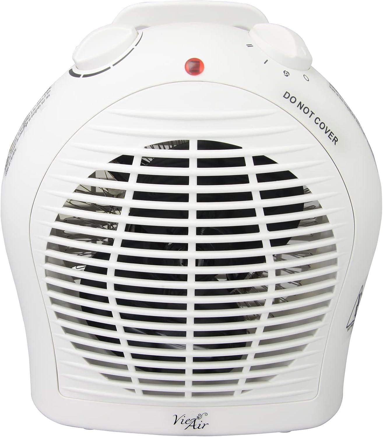 White Compact Ceramic Electric Heater with Thermostat and Safety Features