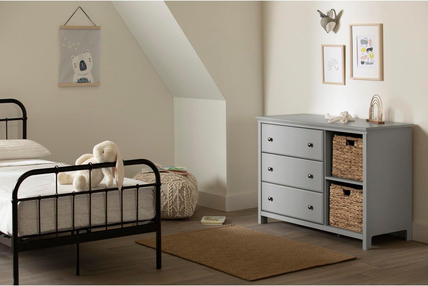 South Shore Cotton Candy 3-Drawer Kids' Dresser with Baskets Soft Gray