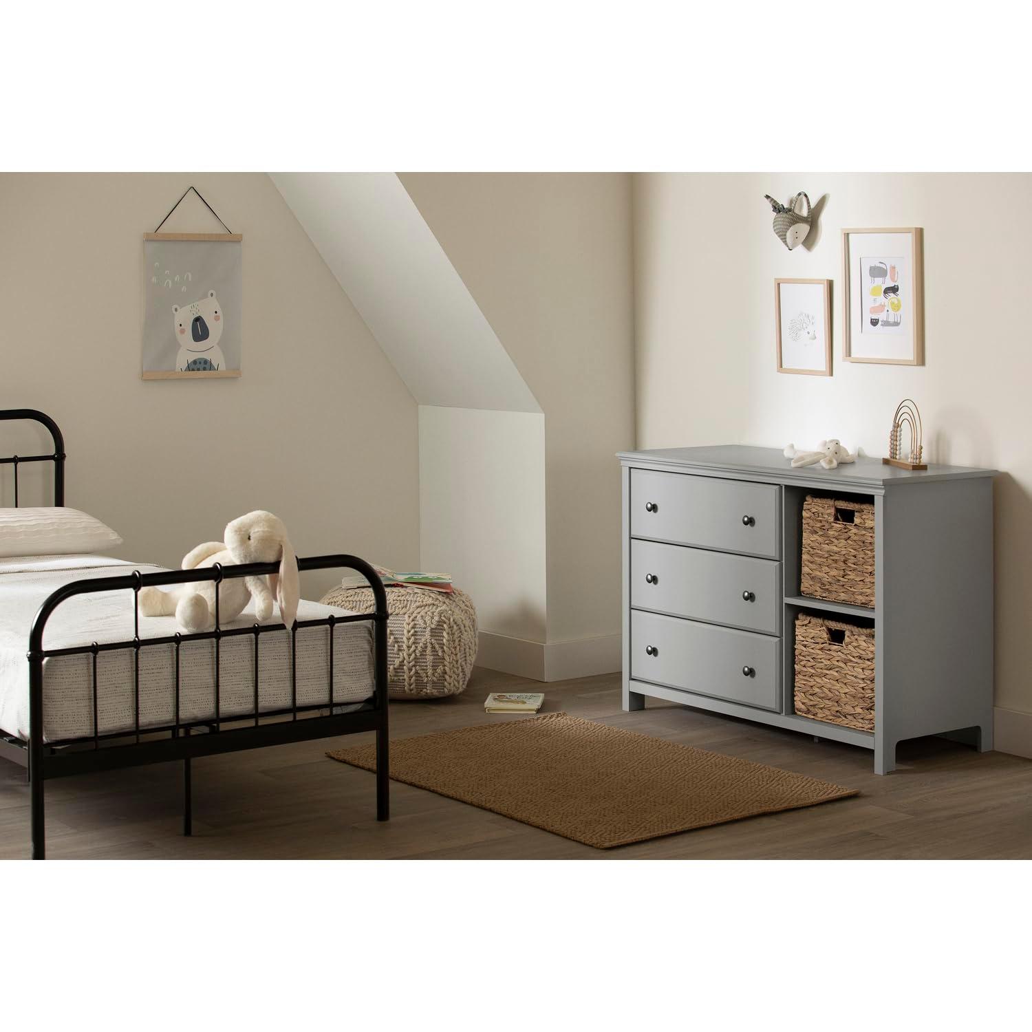 South Shore Cotton Candy 3-Drawer Kids' Dresser with Baskets Soft Gray