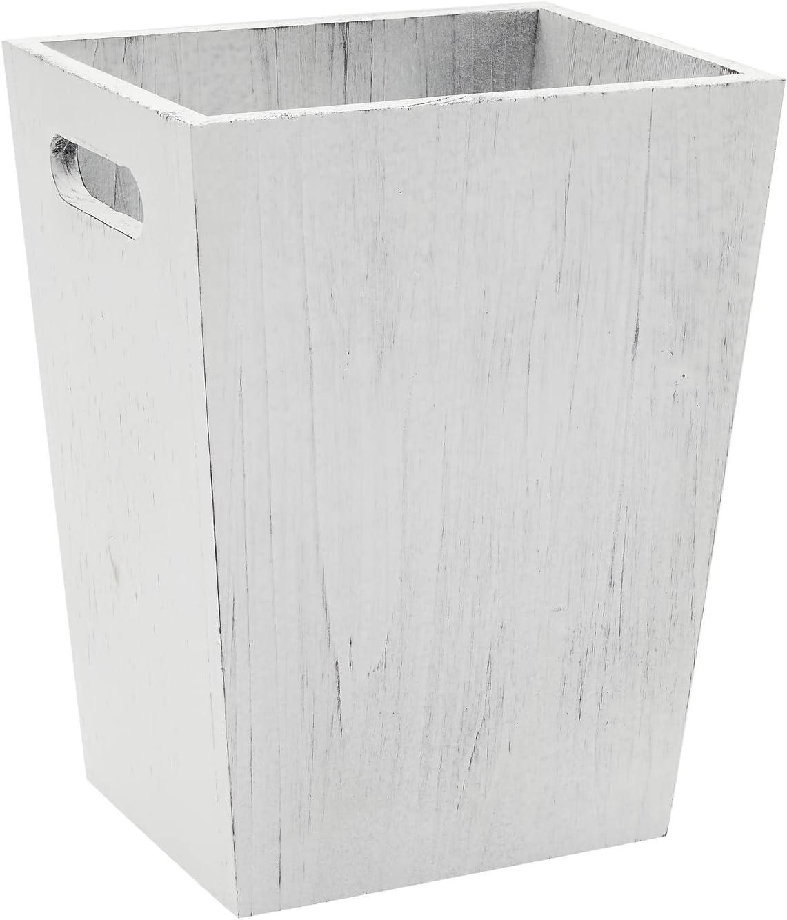 2 Piece Rustic Bathroom Trash Can Set with Handles for Bedroom, Living Room, Office (White-Washed, 2 Sizes)