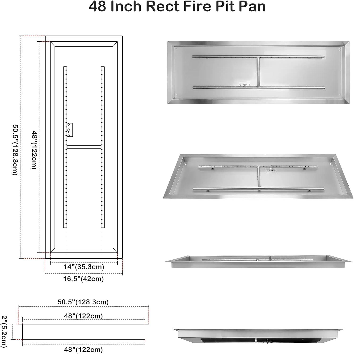 Stainless Steel 48'' Rectangular Gas Fire Pit Kit