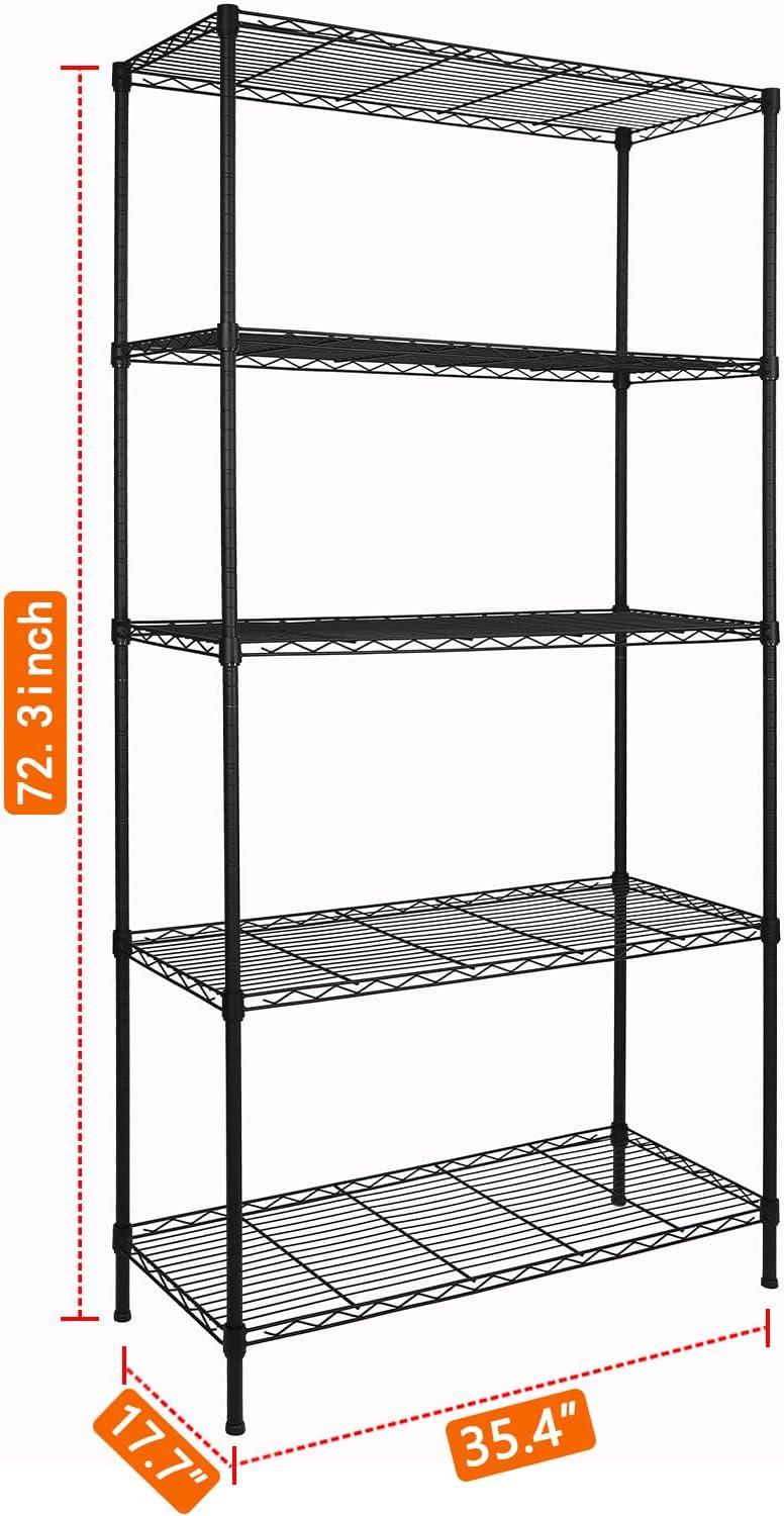 Black Adjustable Steel 5-Shelf Storage Unit, 37.5" Length