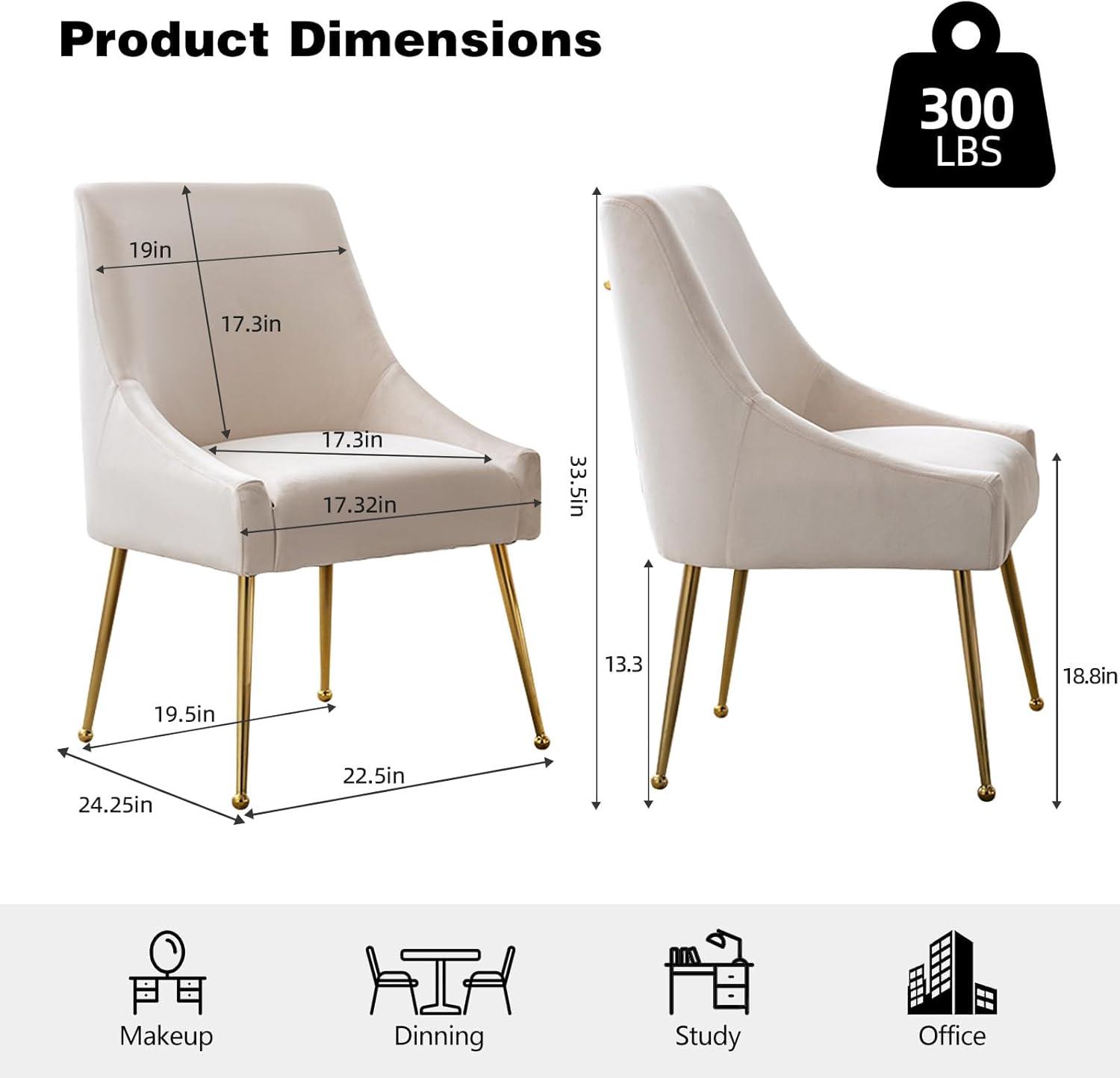 Home Beyond Velvet Upholstered Wing Back Parsons Chair with Golden Plated Legs, Accent Chairs with Contemporary Design for Living Room, Comfortable Armless Padded Chairs, Set of 2, VC-21B, Blue