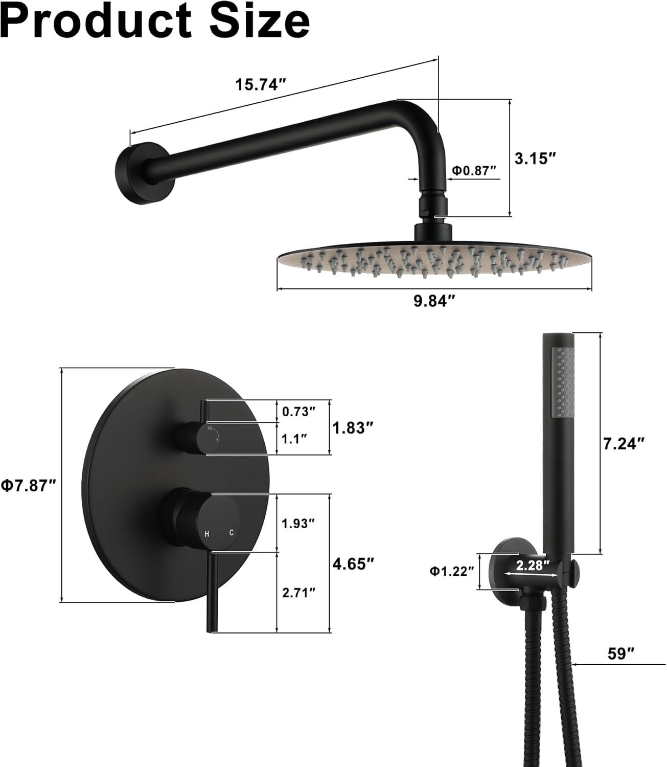 High-Pressure Shower System with 10 Inch Round Rain Shower Head and Handheld Wall Mounted, Shower Faucet Set Combo Set with 2 in 1 Handheld Showerhead for Bathroom, Matte Black