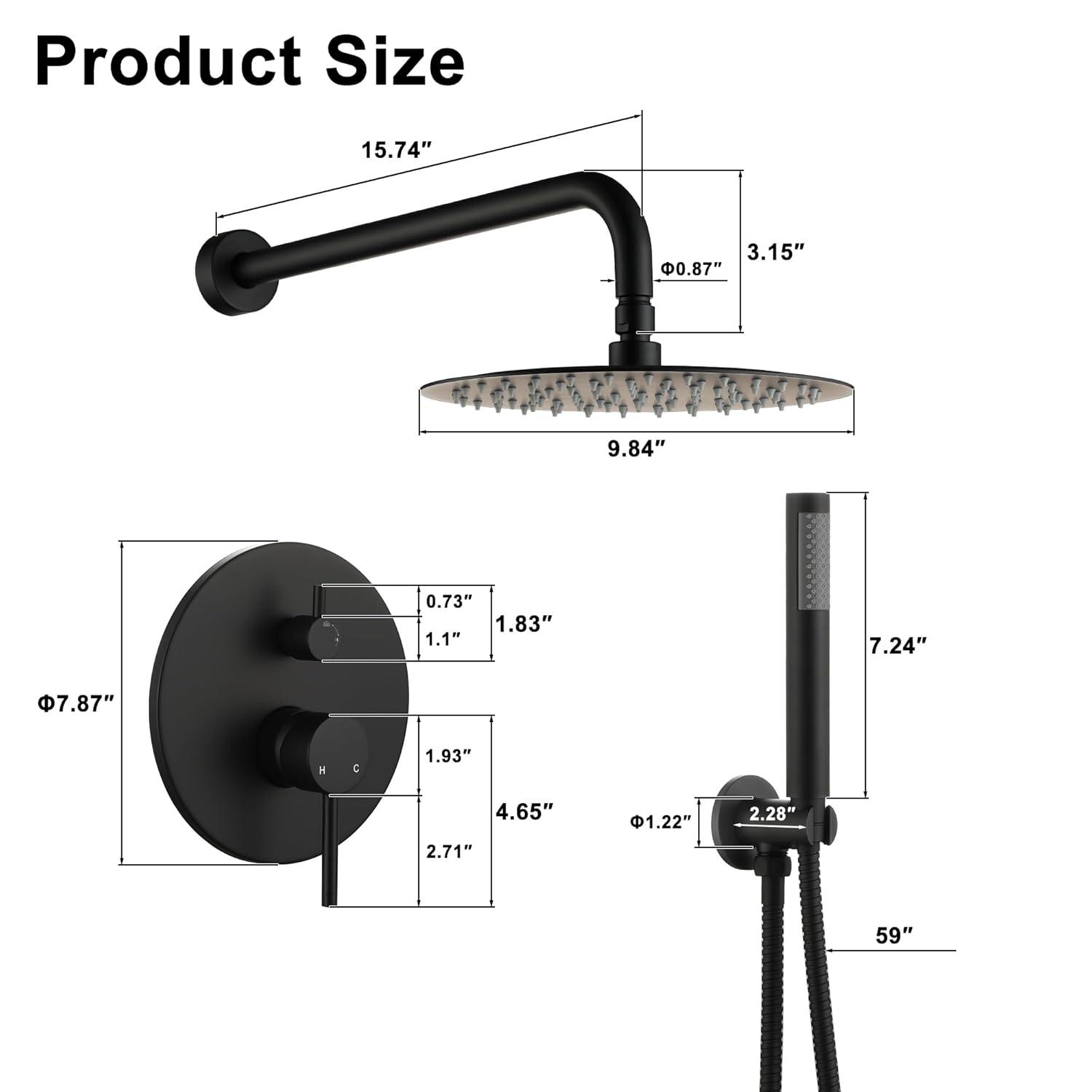 High-Pressure Shower System with 10 Inch Round Rain Shower Head and Handheld Wall Mounted, Shower Faucet Set Combo Set with 2 in 1 Handheld Showerhead for Bathroom, Matte Black