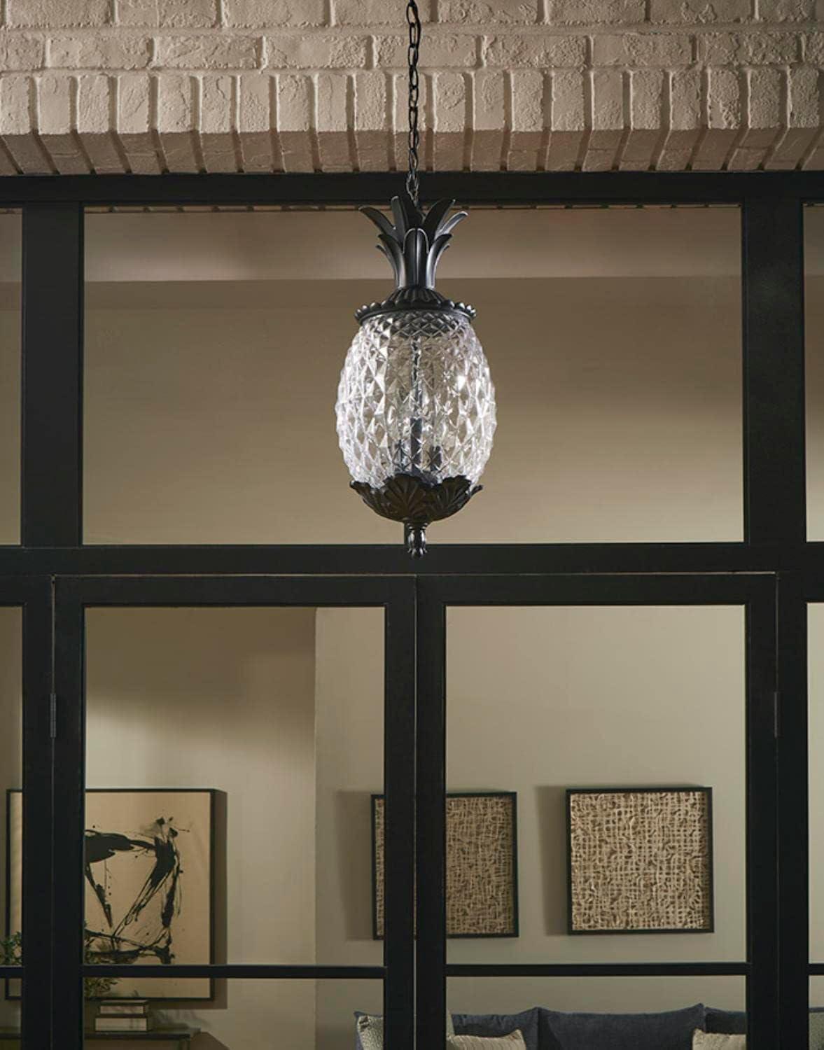 Lanai Matte Black Pineapple Glass Outdoor Hanging Lantern