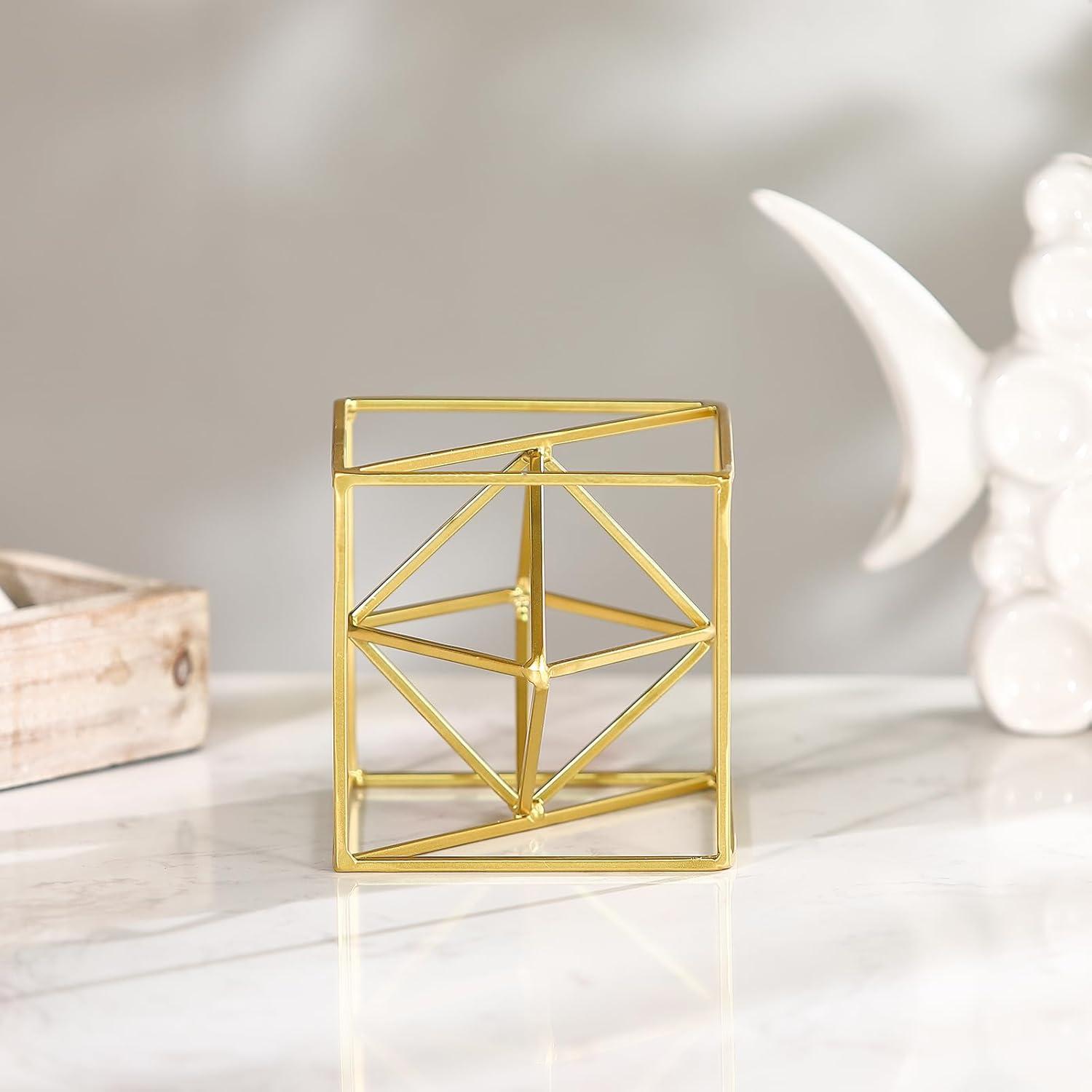 2024 Gold Metal Geometric Orb Sculpture - 4.72" Modern Square Abstract Decor for Home & Office
