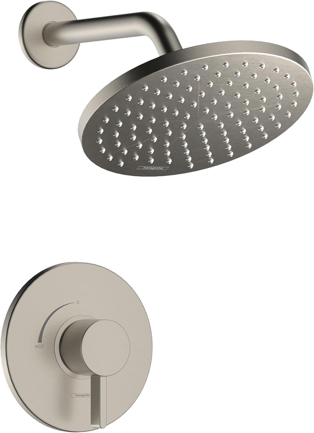 Brushed Nickel Rain Shower Set with Wall Mounted Trim