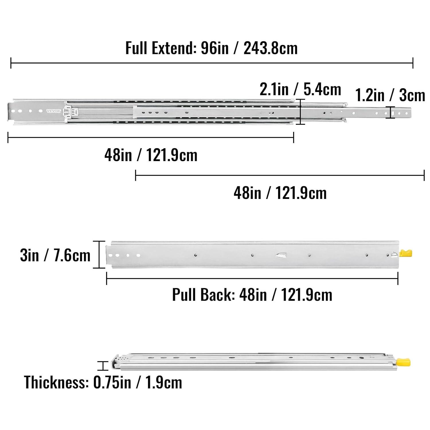 VEVOR Full Extension Soft Close Side Mount Metal Drawer Slide (Set of 2)