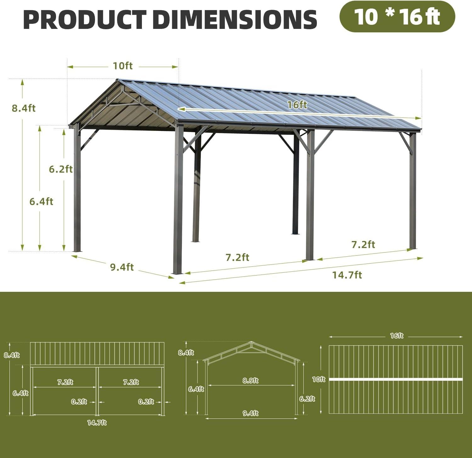 EROMMY 10 Ft. W x 15 Ft. D Carport with Galvanized Steel Roof & Reviews | Wayfair