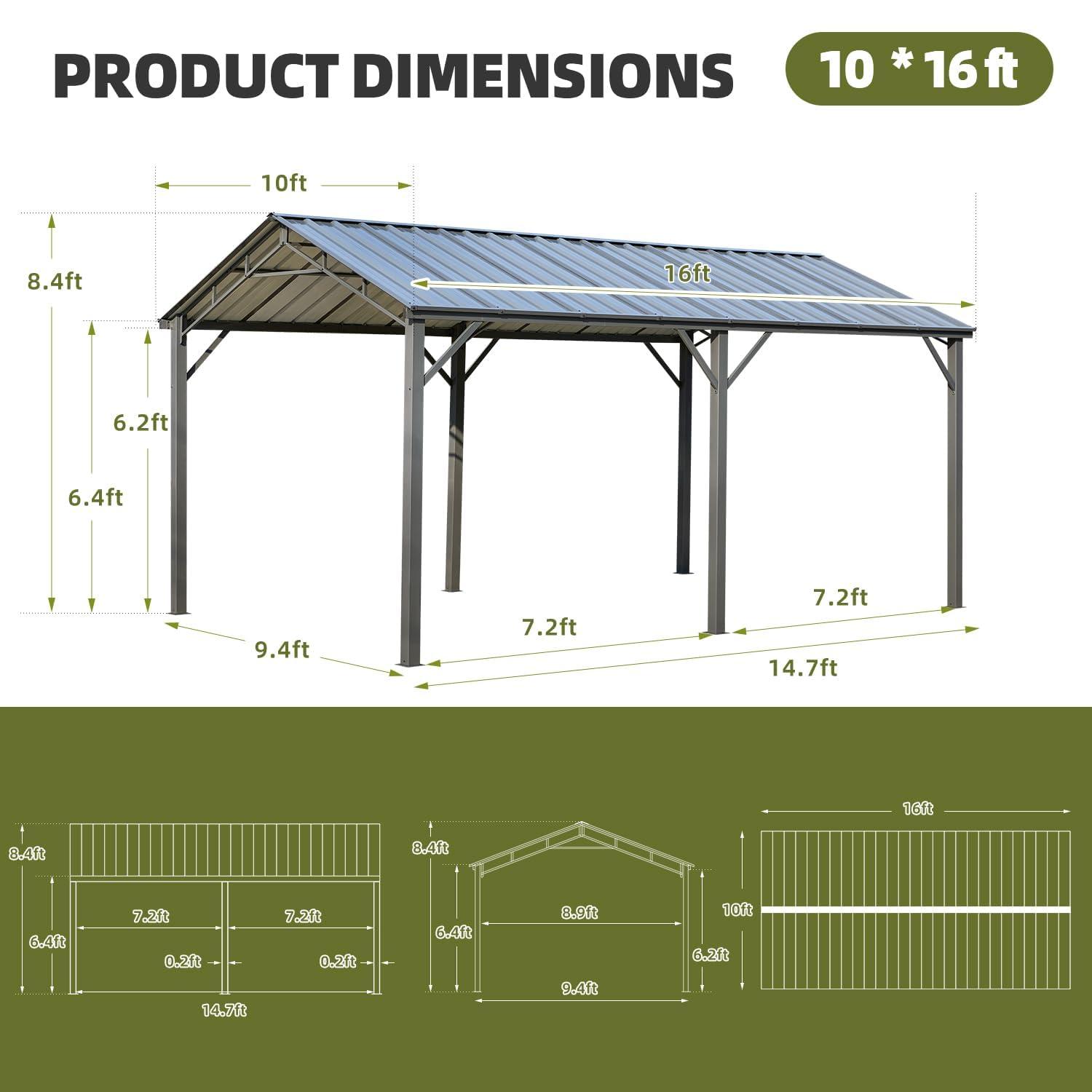 EROMMY 10 Ft. W x 15 Ft. D Carport with Galvanized Steel Roof & Reviews | Wayfair