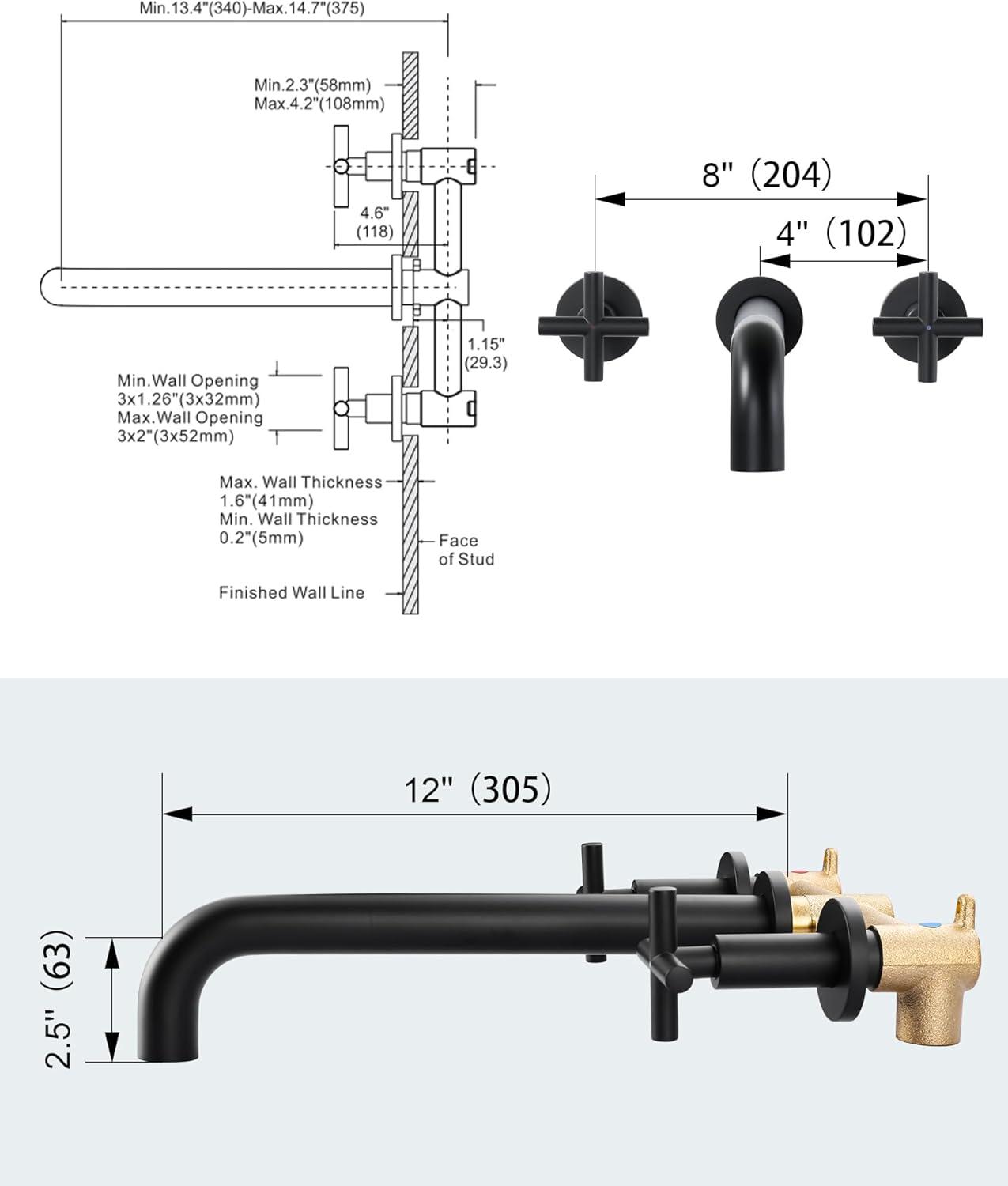 2-Handle 3-Hole Wall Mounted Roman Tub Faucet With 360° Swivel Spout