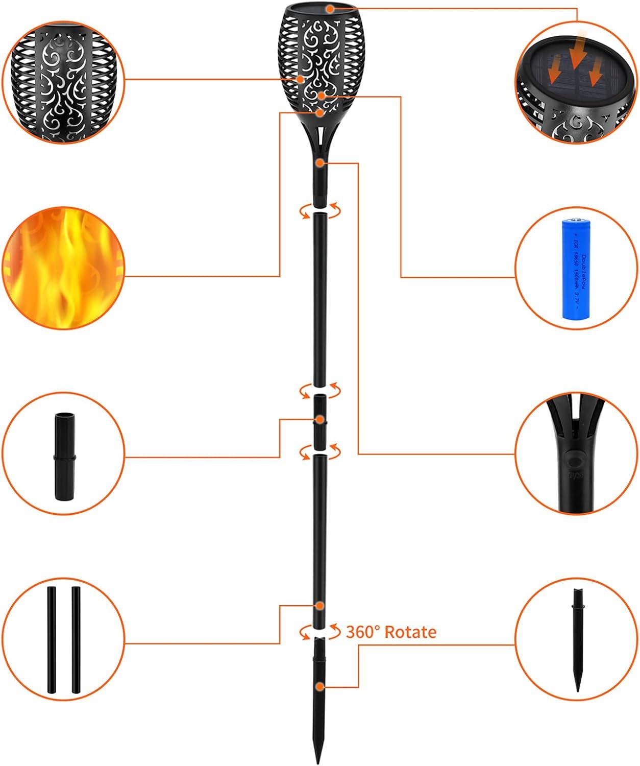 96 LED Solar Powered Flickering Flame Pathway Lights, 4 Pack