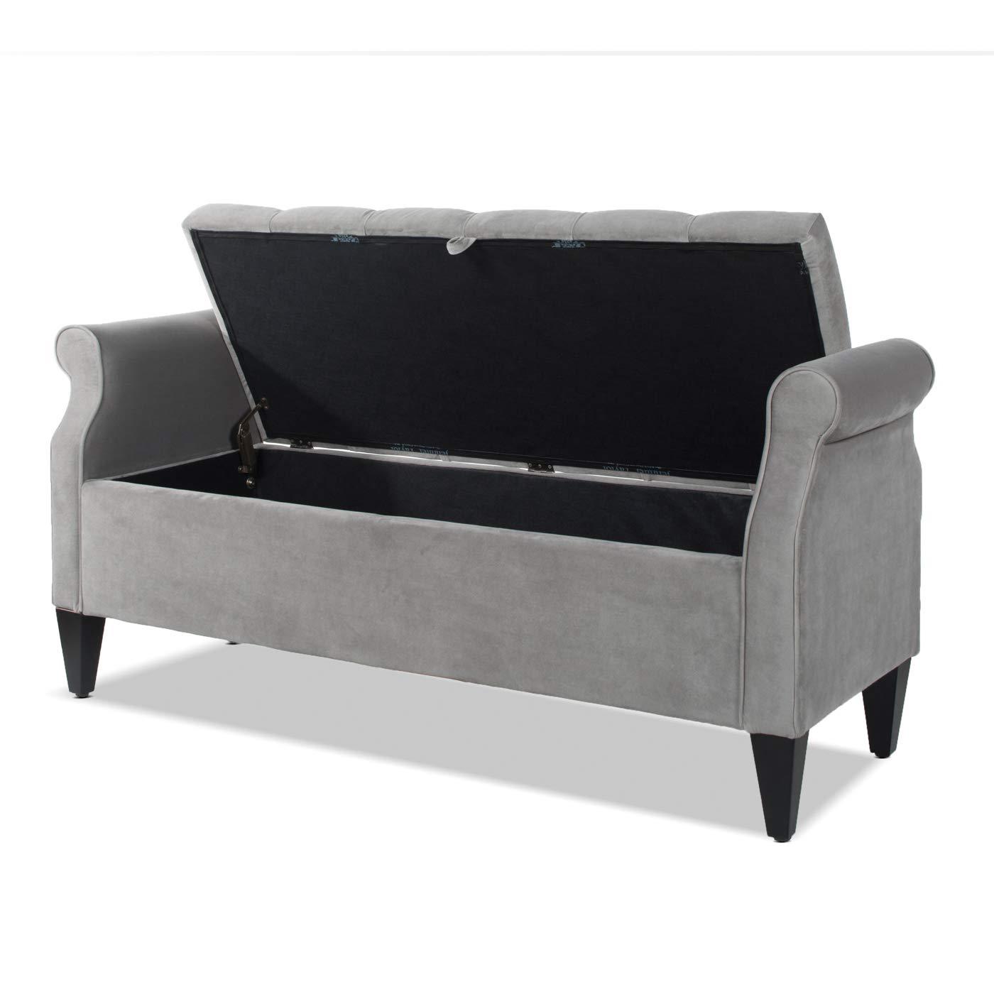 Jacqueline Tufted Roll Arm Storage Bench Grey