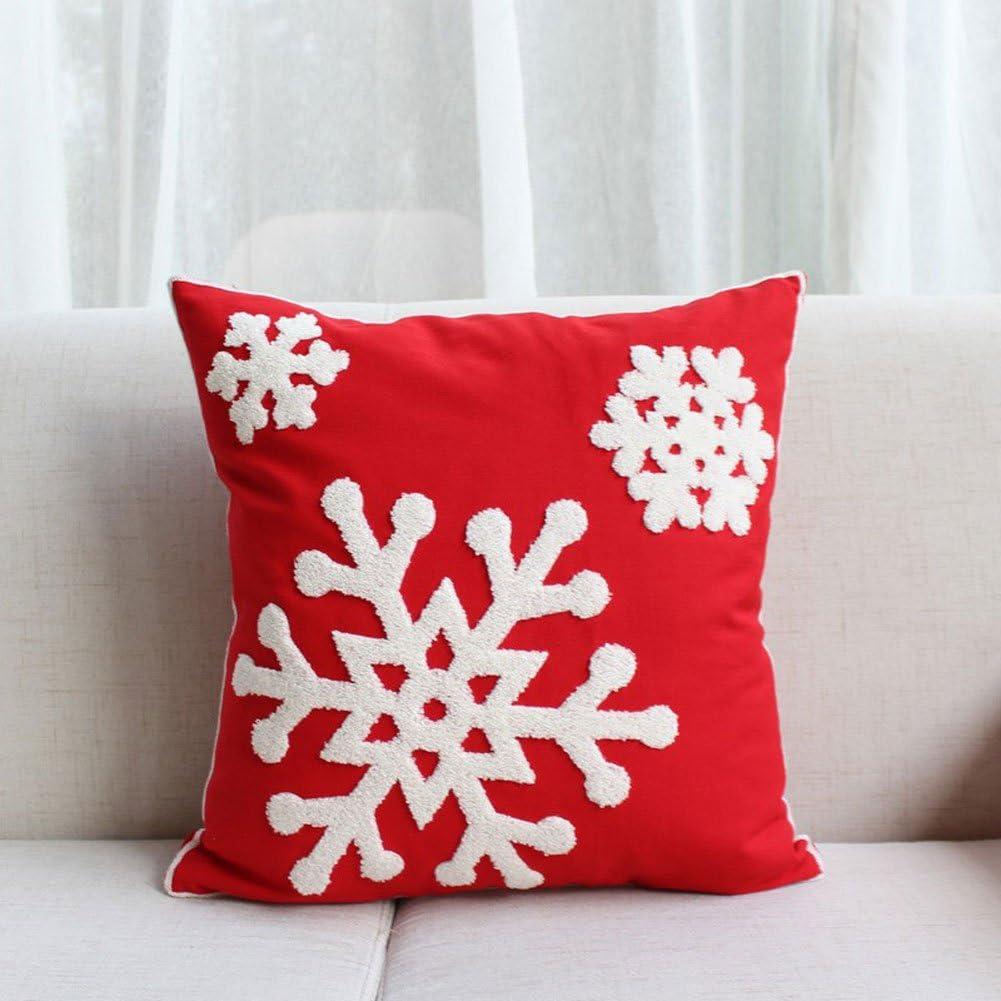 Red Cotton Embroidered Snowflake Euro Pillowcase Pair