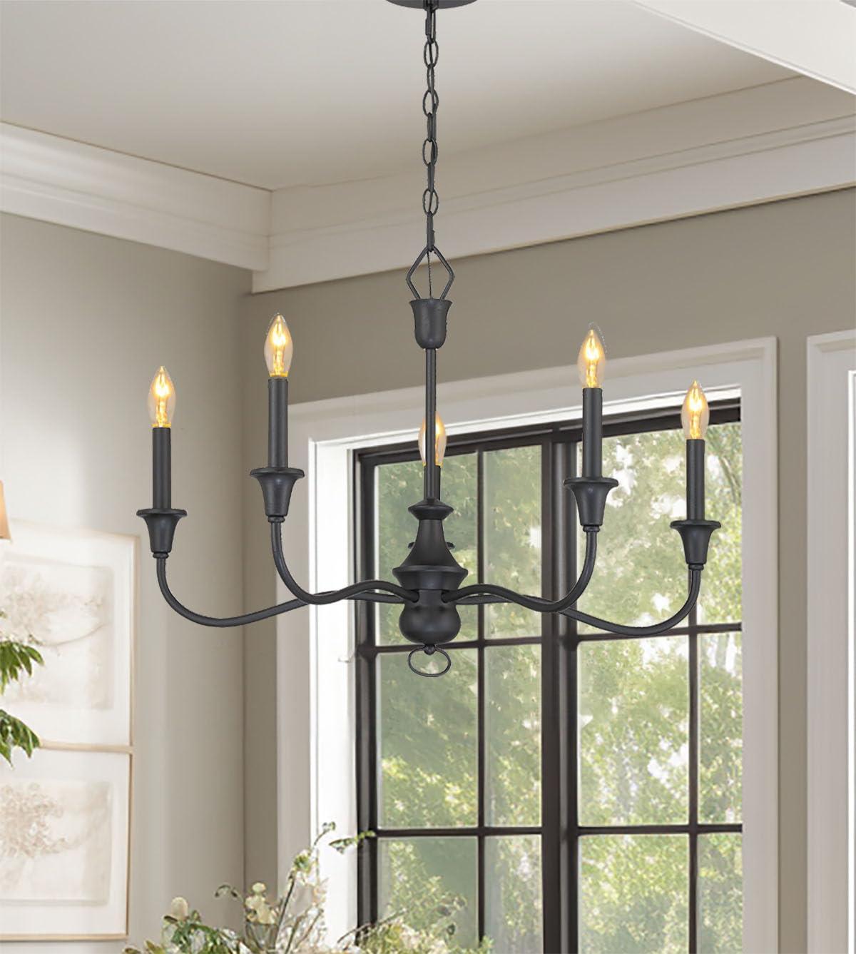 Halifax Textured Black 5-Light Candelabra Chandelier