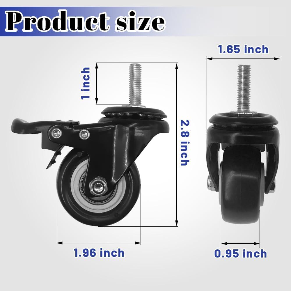 Uxcell 2 Inch Stem Casters, Wire Shelf Caster Wheels Threaded Swivel Stem Wheels Wire Shelving, Black 8 Pack