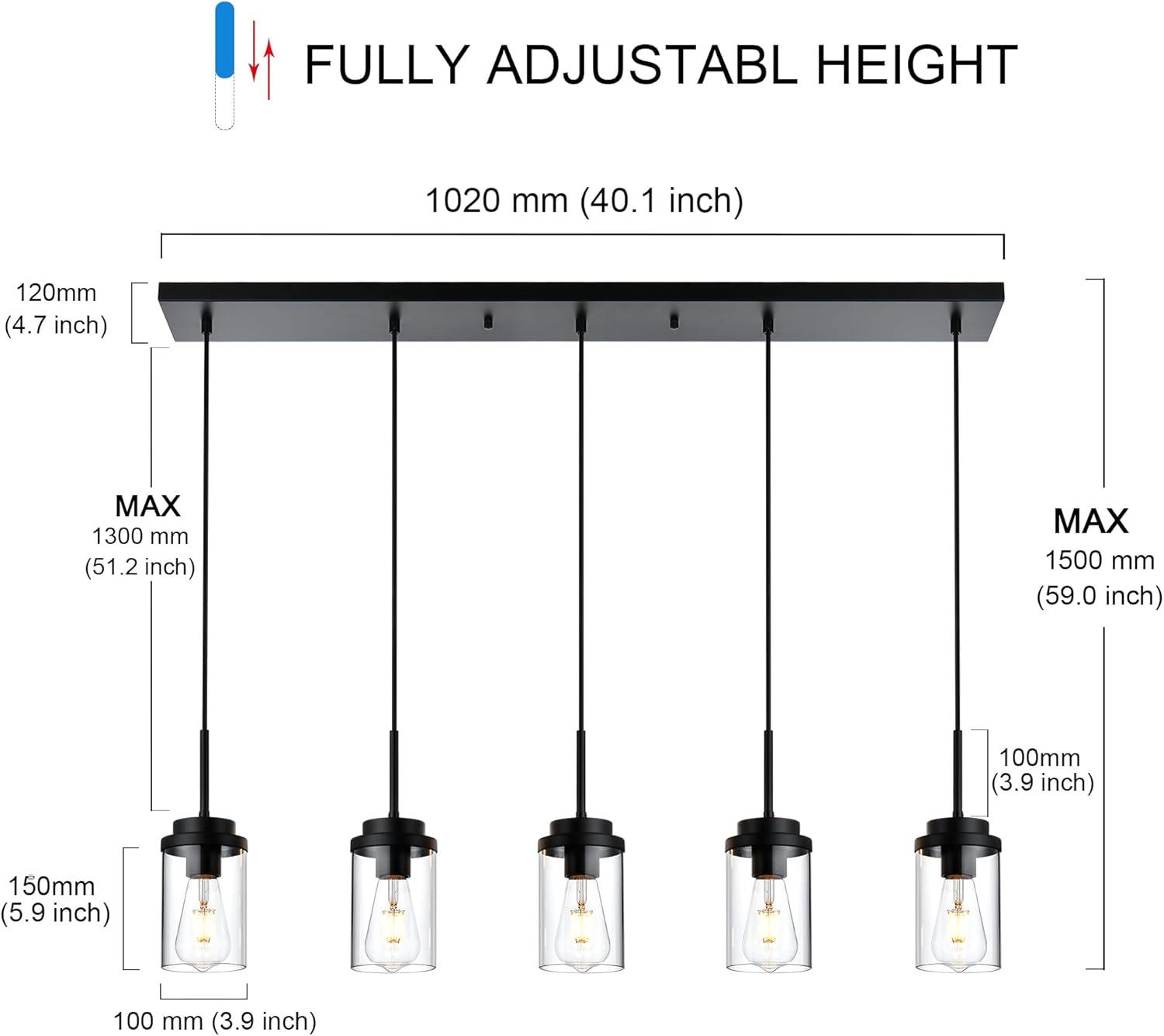 Black Metal and Clear Glass 5-Light Linear Chandelier