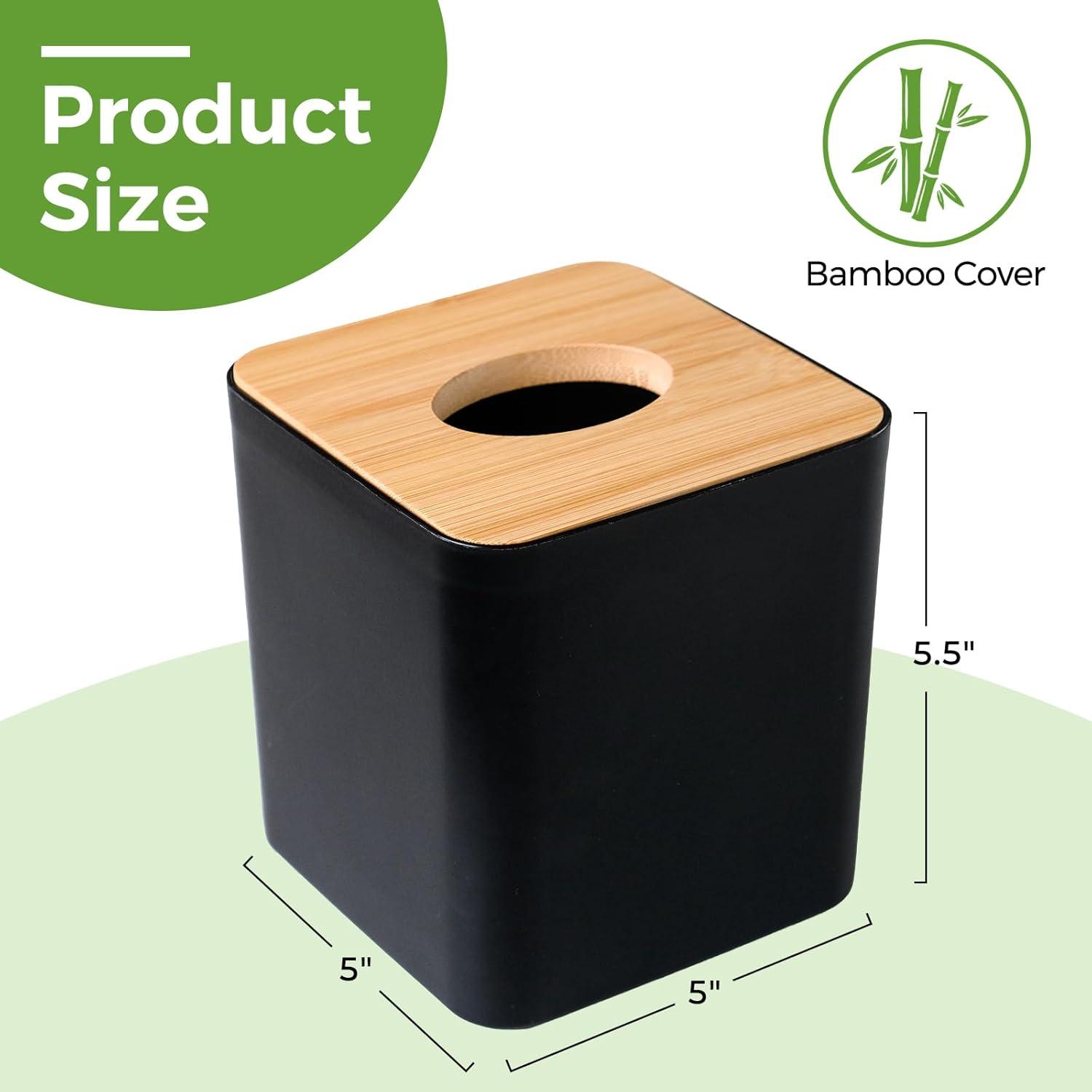 Black Bamboo Lid Square Tissue Box Holder