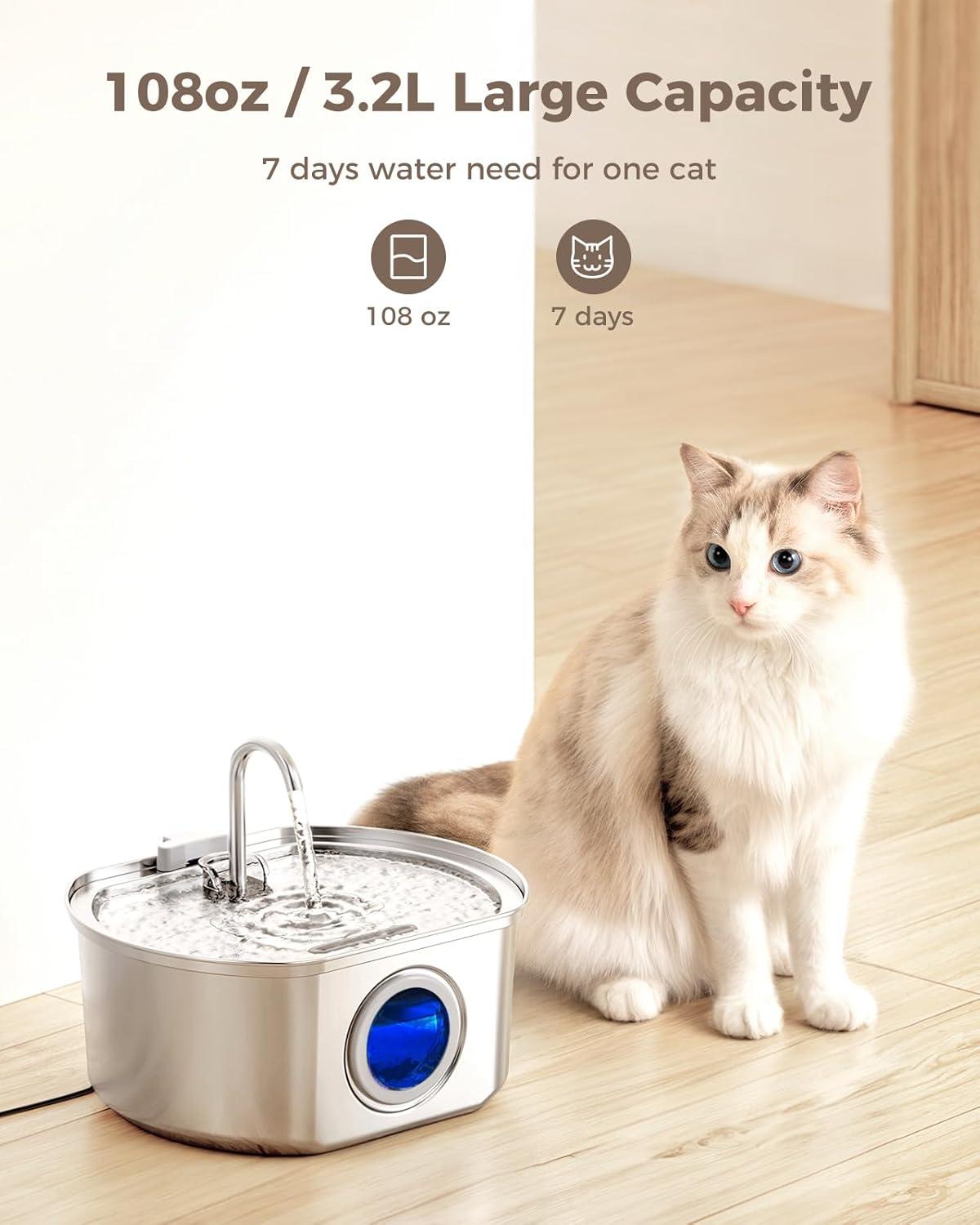 Stainless Steel Automatic Cat Water Fountain with Window