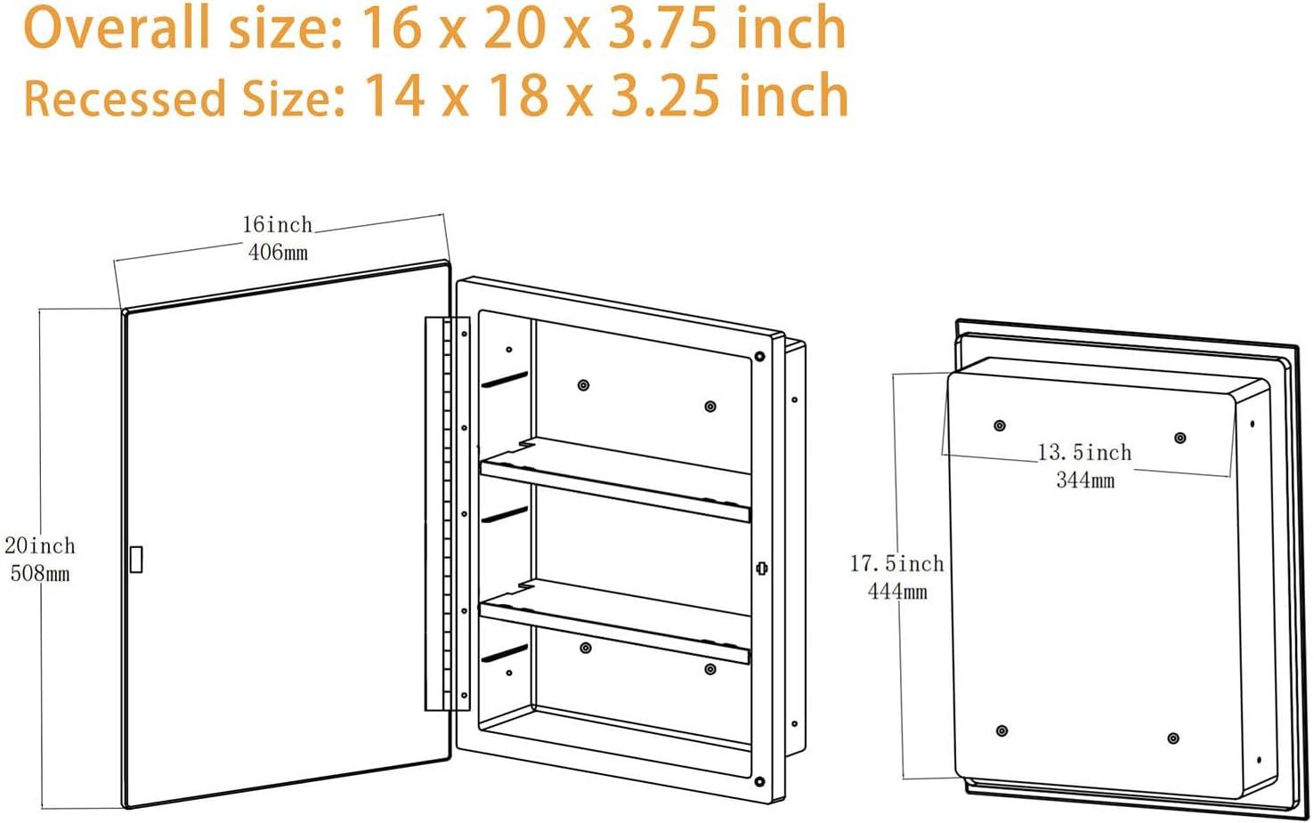 Plastic Medicine Mirror Cabinet for Bathroom 16 x 20 inch, Surface and Recessed Mount