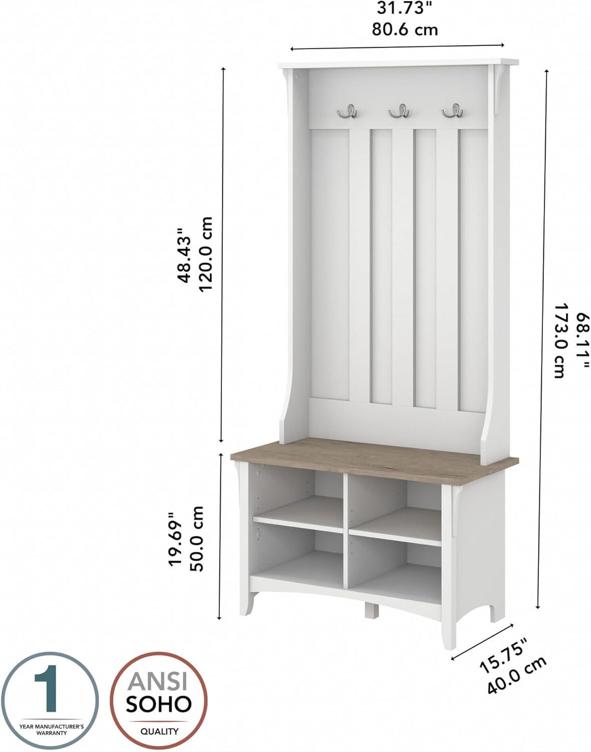 Bush Furniture Salinas Hall Tree with Storage Bench, Shiplap Gray & White