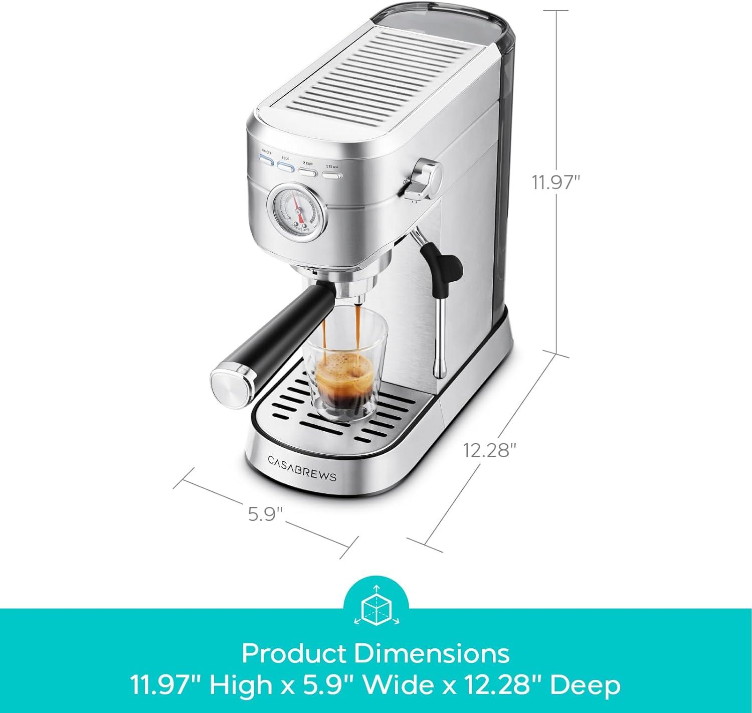 Compact Stainless Steel Semi-Automatic Espresso Machine with Steam Milk Frother