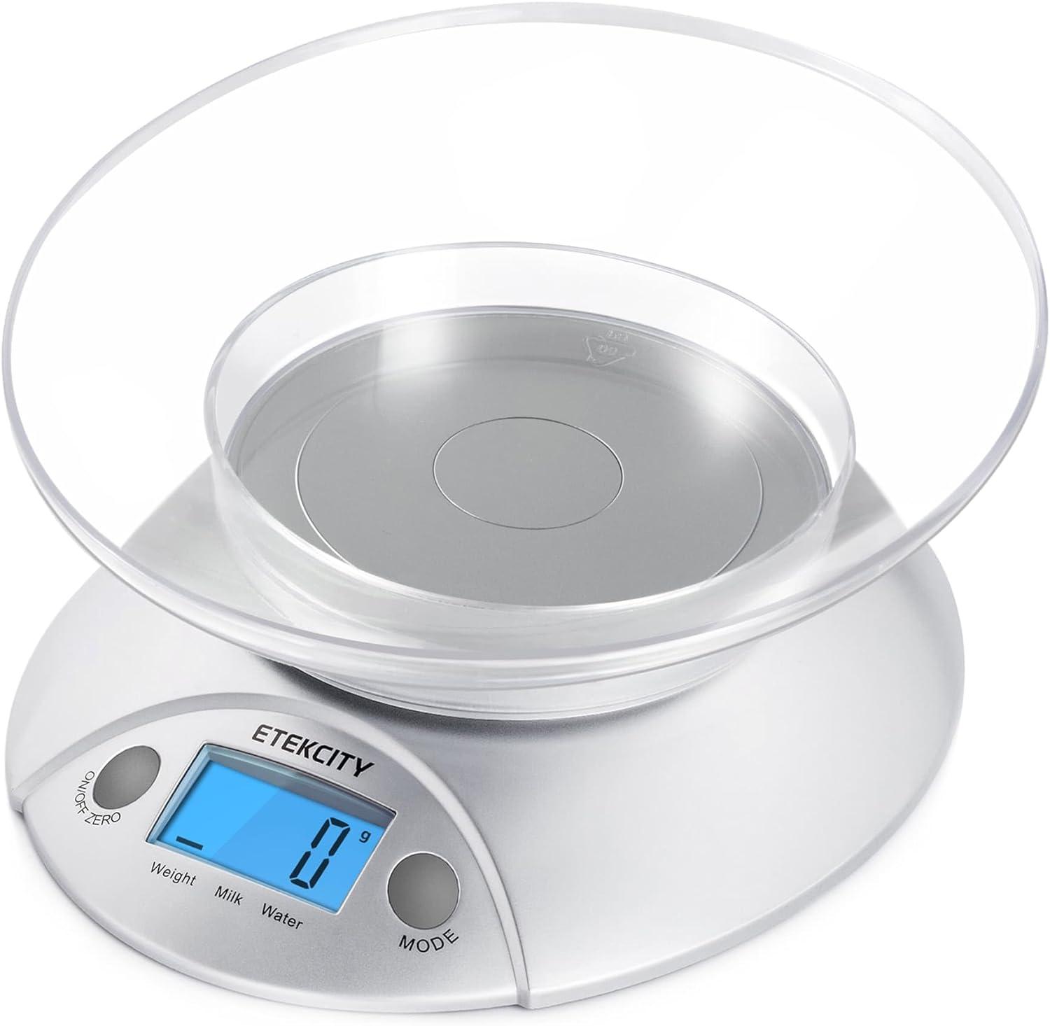 Silver Digital Kitchen Scale with Removable Bowl