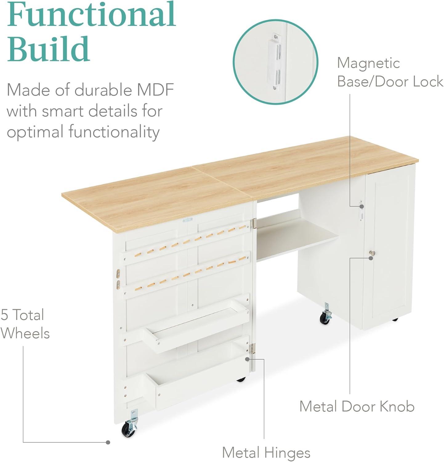 Best Choice Products Large Portable Multipurpose Folding Sewing Table w/ Magnetic Doors, Craft Storage