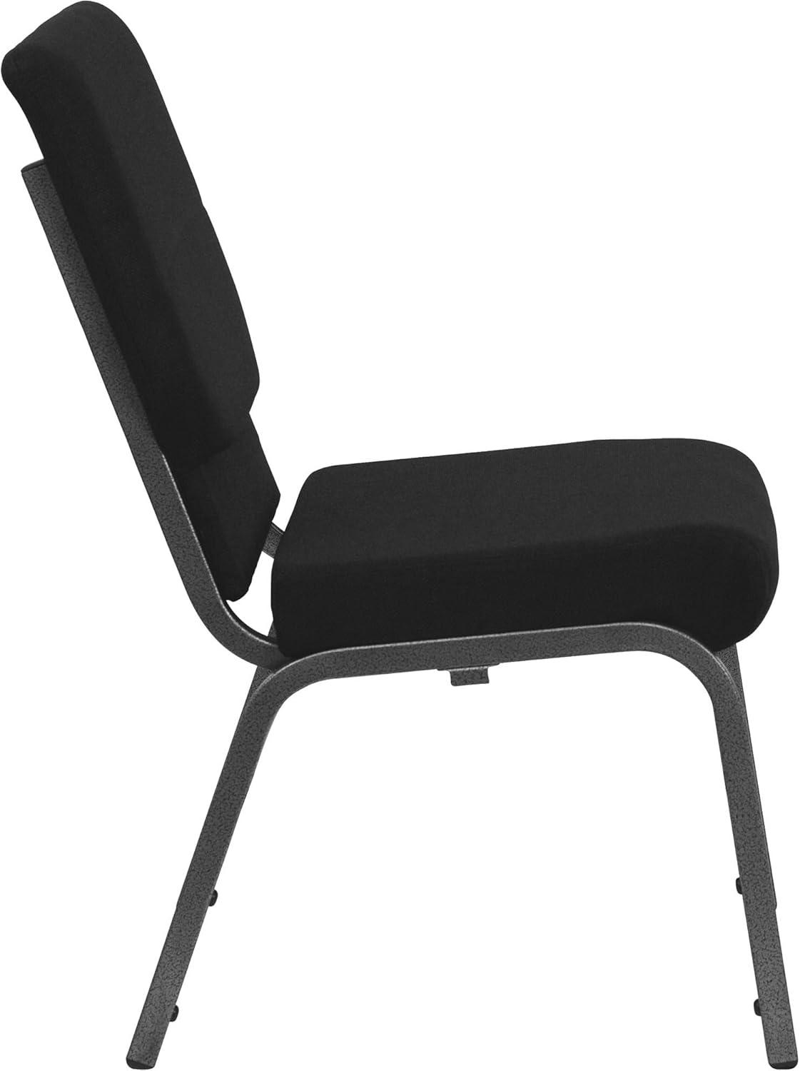 Flash Furniture HERCULES Series 18.5''W Stacking Church Chair in Black Fabric - Silver Vein Frame