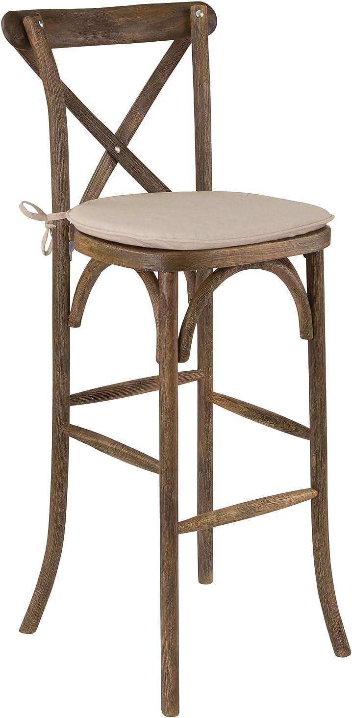 Flash Furniture HERCULES Series Dark Antique Wood Cross Back Barstool with Cushion