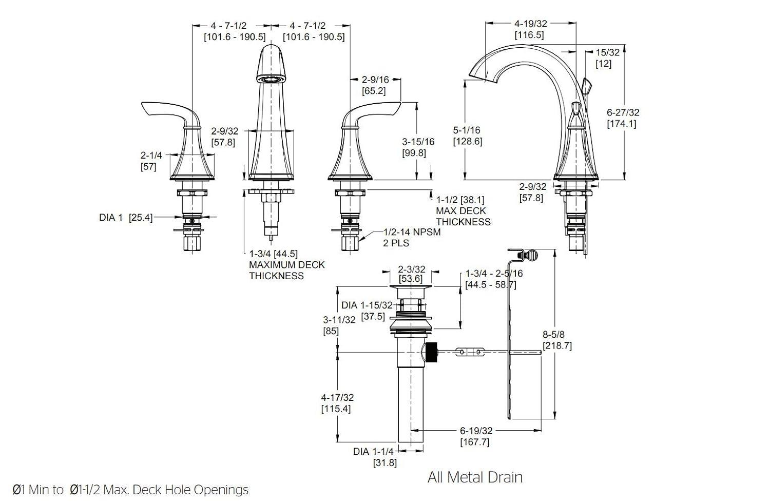 Bronson Widespread Double Handle Deck Mount Bath Faucet