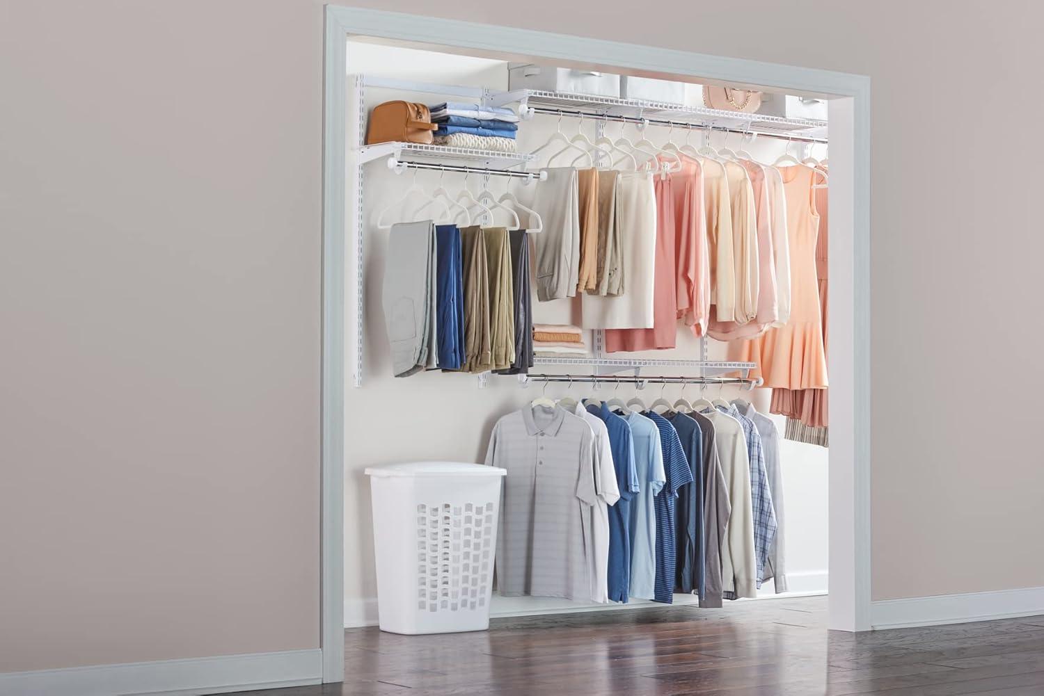 White Adjustable Metal Closet Kit with Shelving and Hanging Storage