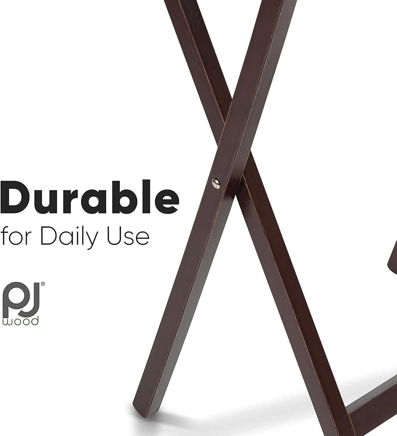 PJ Wood Solid and Sturdy Wood Construction Portable Folding TV Snack Tray Table Desk Serving Stand, Espresso Brown (4-Piece Set)