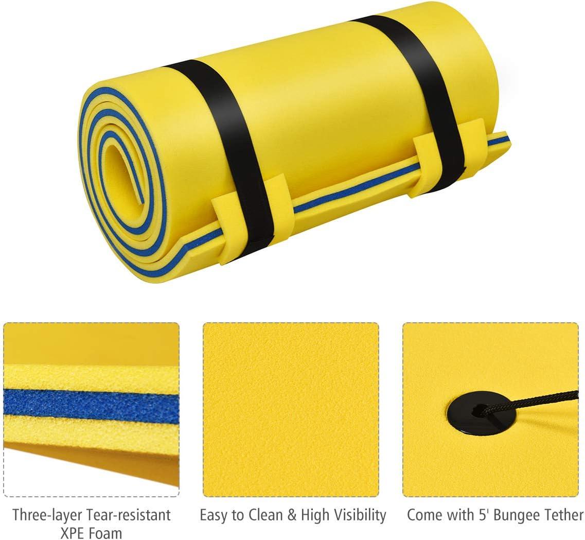 Costway 3-Layer Tear-Resistant Foam Floating Pad Island Water Sports Relaxing Yellow
