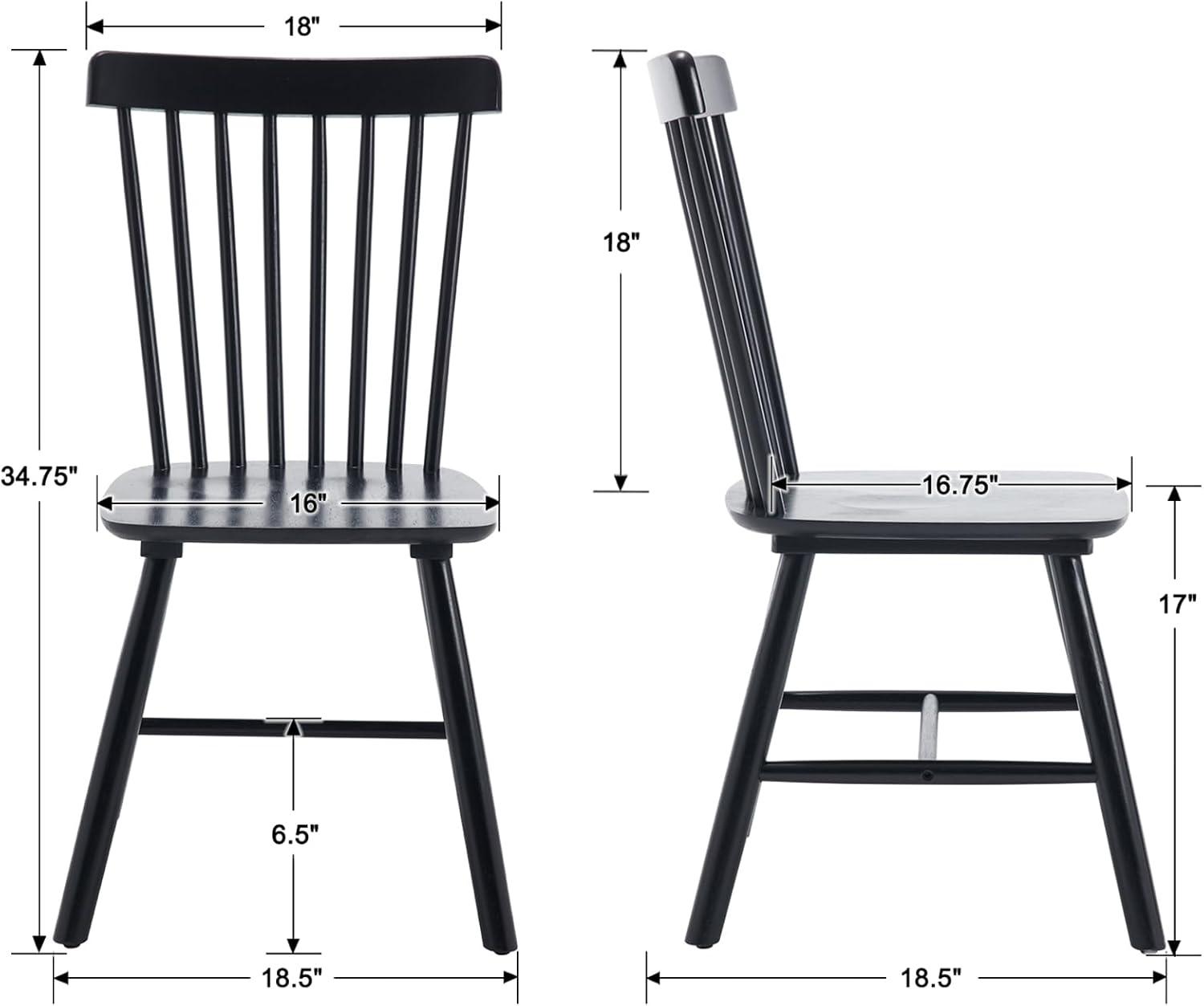 Farmhouse Style Windsor Chairs Set of 2, Vintage Kitchen & Dining Room Chairs with Spindle Back, Comfy Armless Solid Wood Side Chair for Home/Living Room/Restaurant, Black