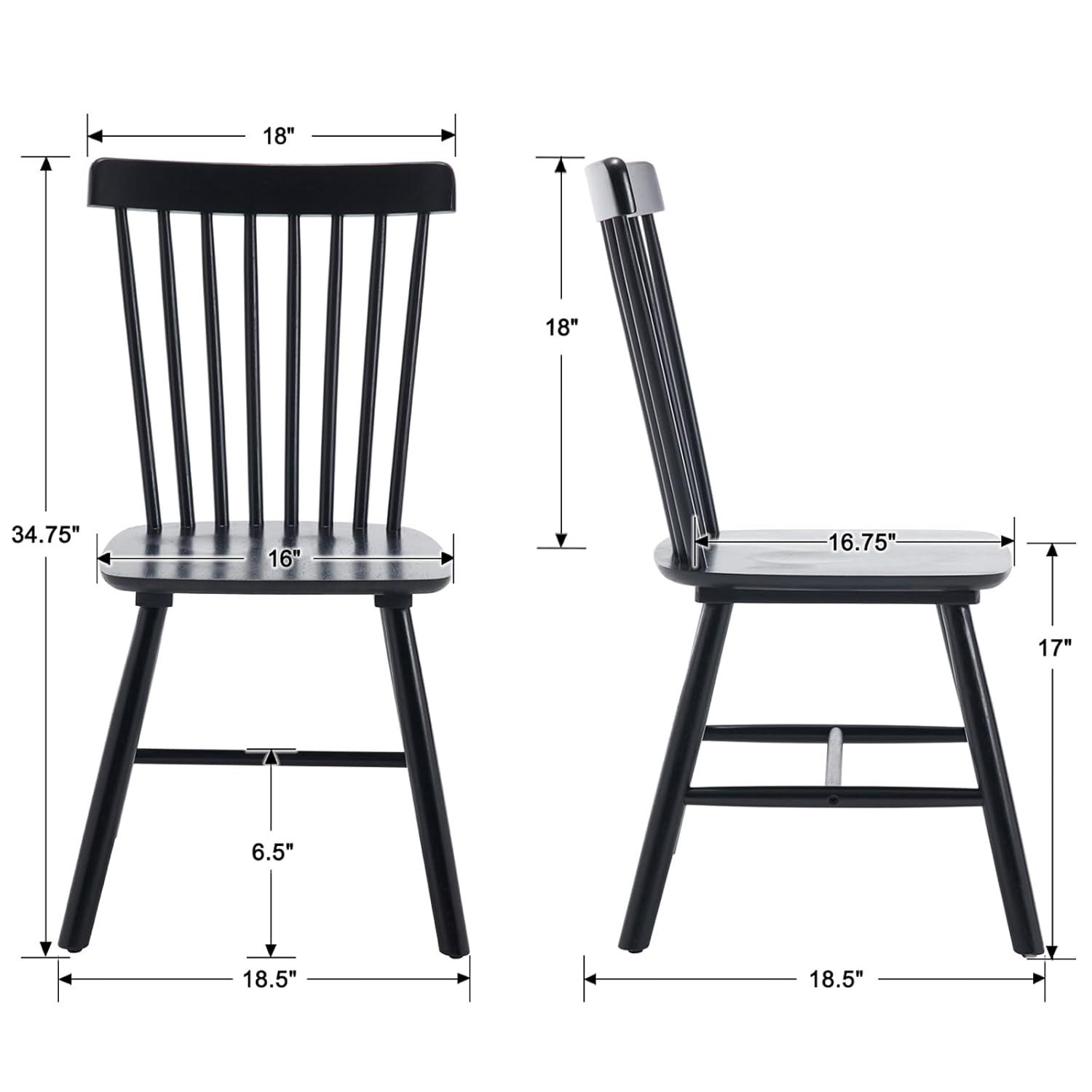 Farmhouse Style Windsor Chairs Set of 2, Vintage Kitchen & Dining Room Chairs with Spindle Back, Comfy Armless Solid Wood Side Chair for Home/Living Room/Restaurant, Black