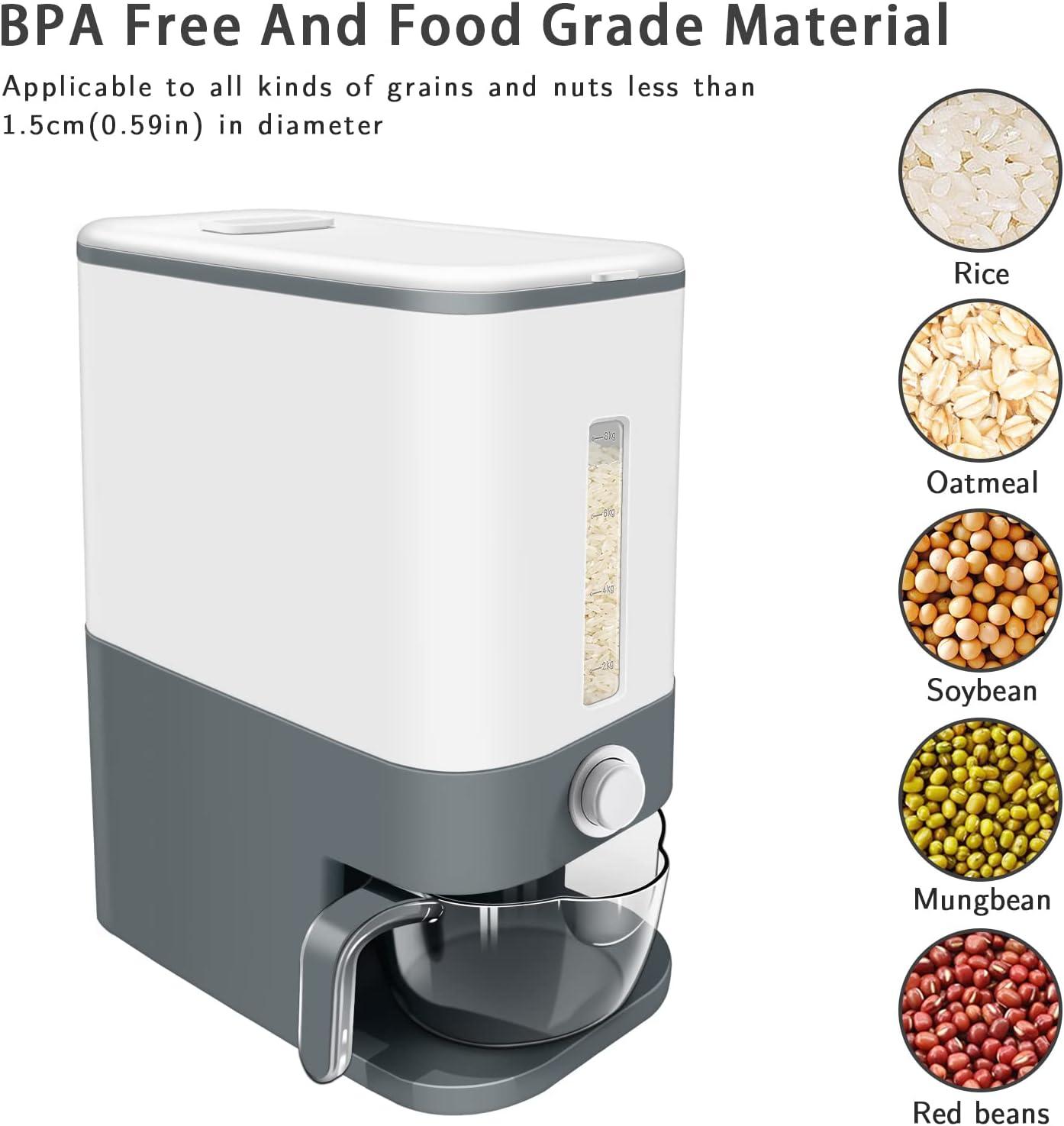 Gray BPA-Free Large Rice Dispenser with Measuring Cup