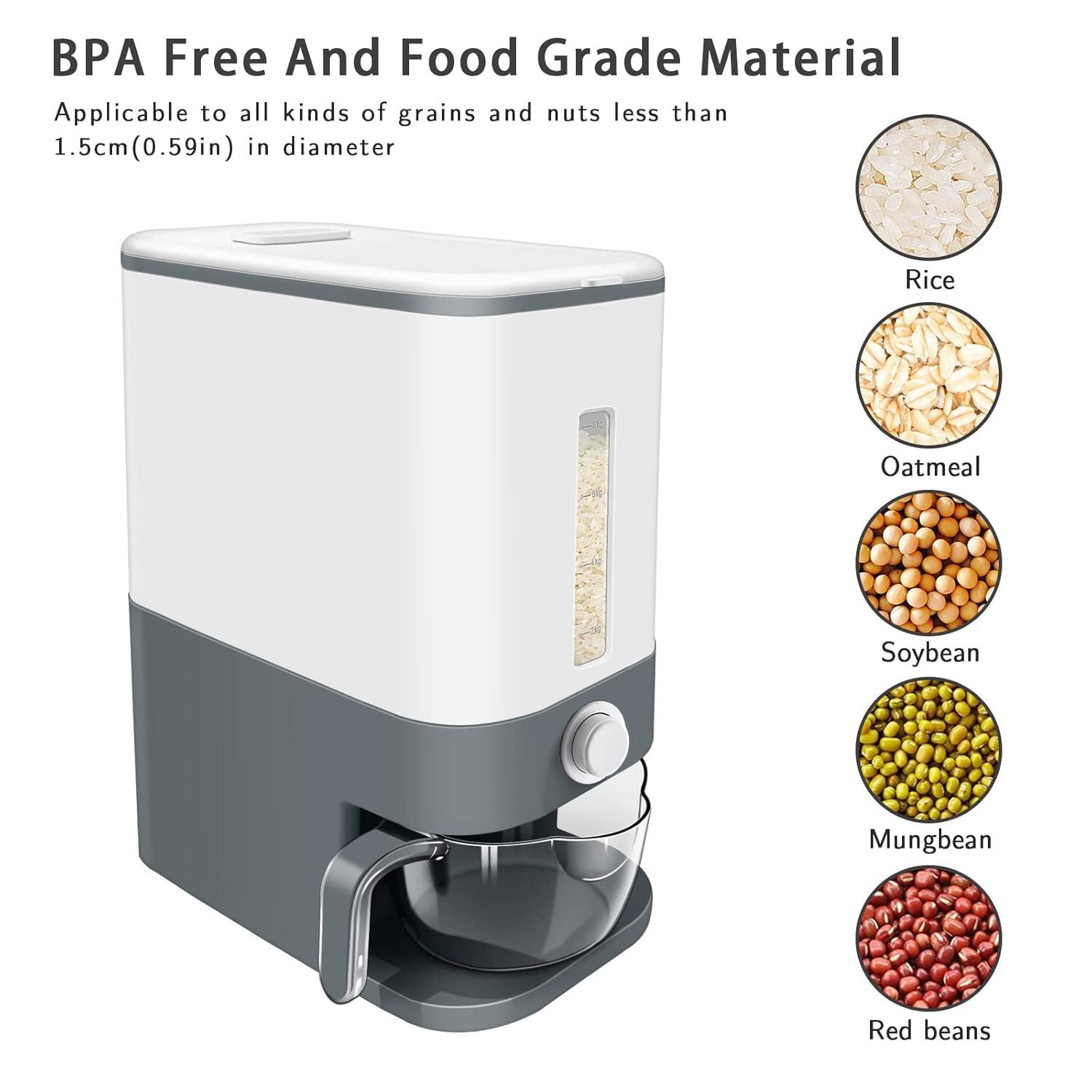 Gray BPA-Free Large Rice Dispenser with Measuring Cup