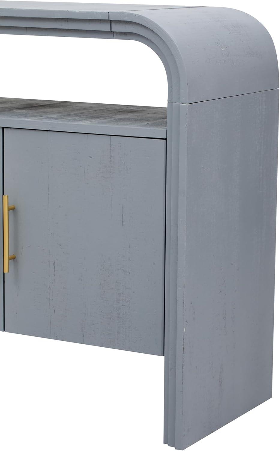 Unique Retro Curved Sideboard with 4 Doors and Treated Fir Veneer, Wood Accent Entryway Console Table Storage Cabinet for Hallway Living Room Foyer Corridor (Natural-12.31)