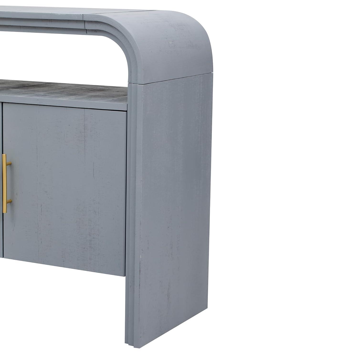 Unique Retro Curved Sideboard with 4 Doors and Treated Fir Veneer, Wood Accent Entryway Console Table Storage Cabinet for Hallway Living Room Foyer Corridor (Natural-12.31)