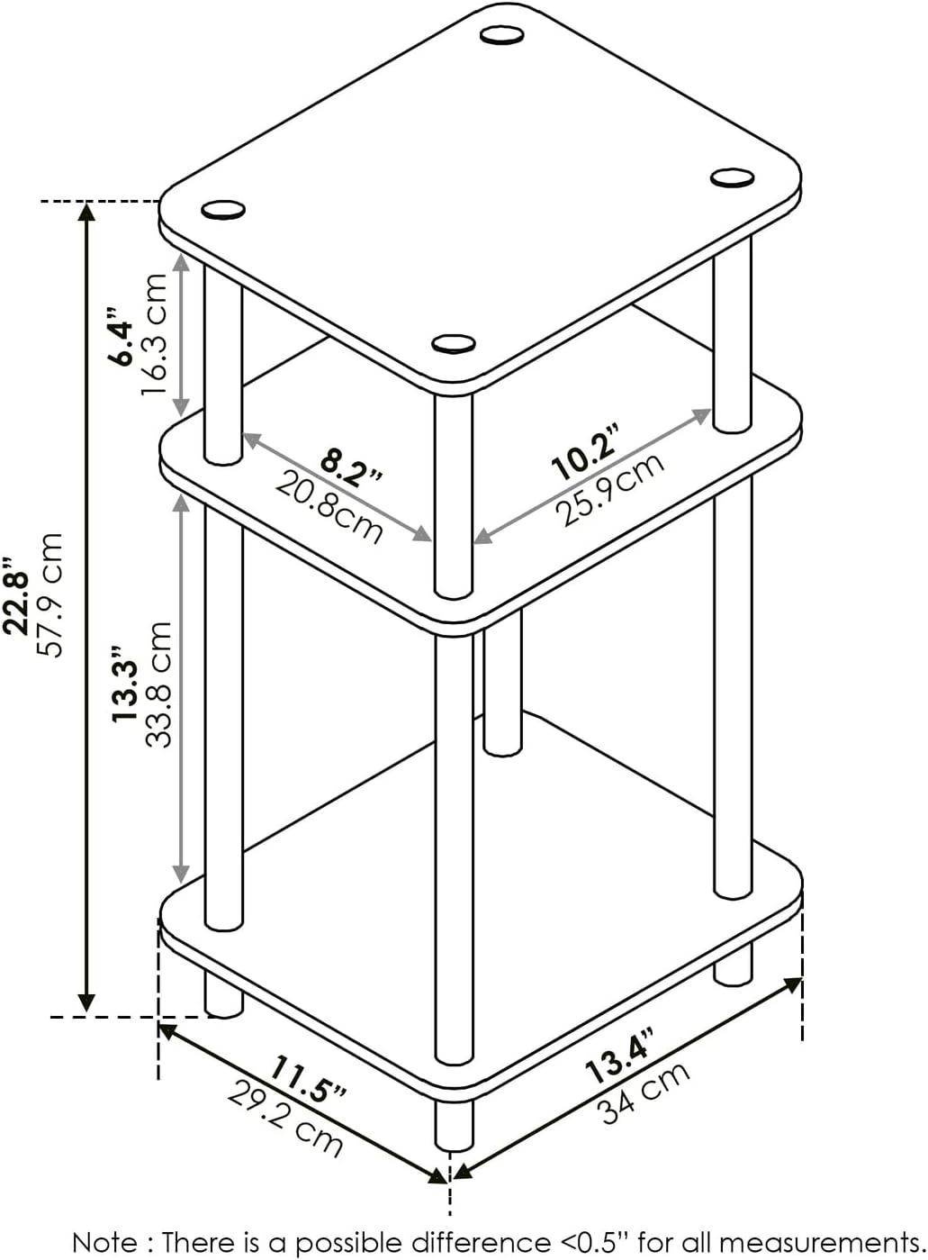 Furinno Just 3-Tier Turn-N-Tube End Table, 2-Pack, White Oak/Chrome