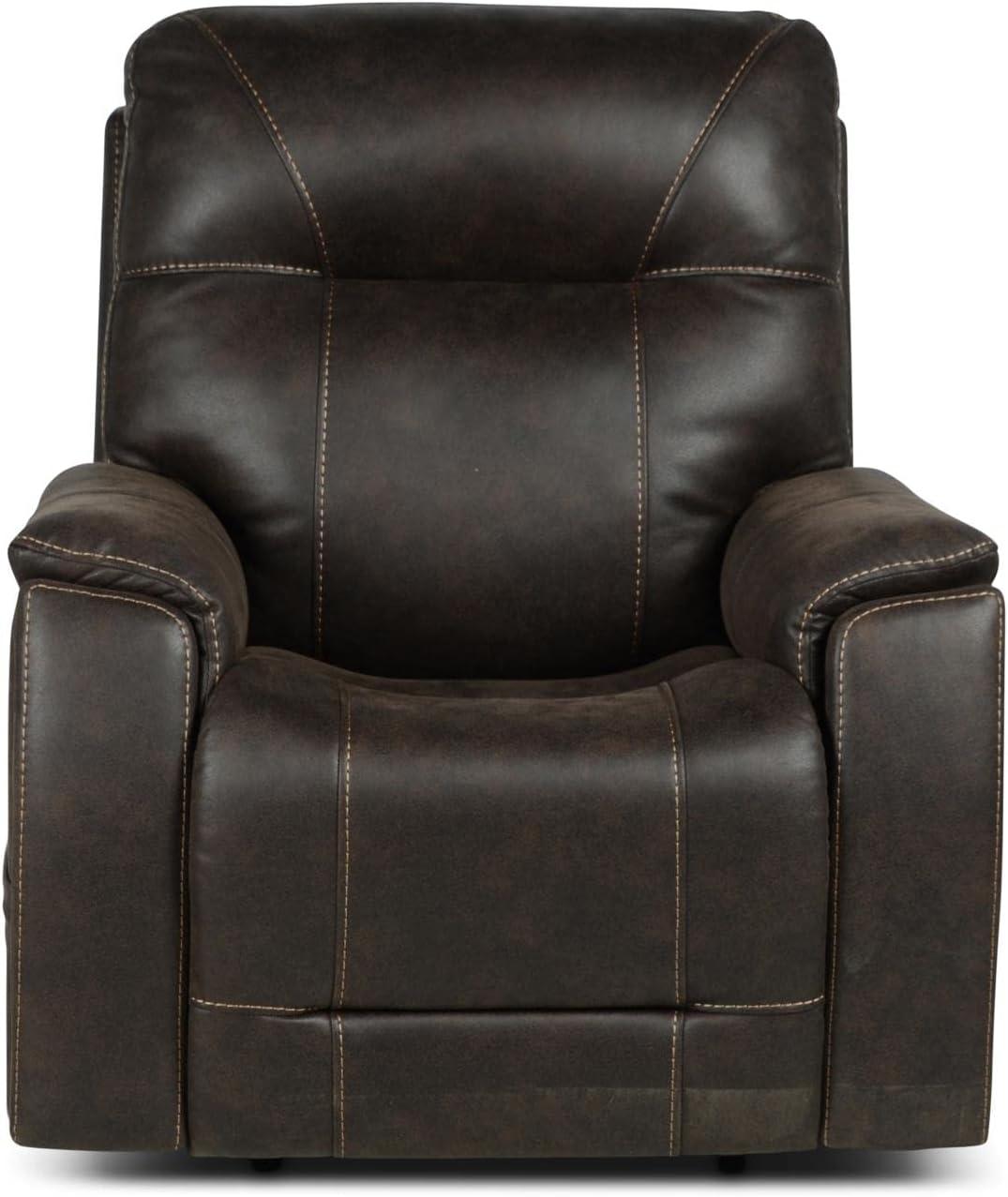 Transitional Saddle Brown Faux Leather Triple-Power Recliner