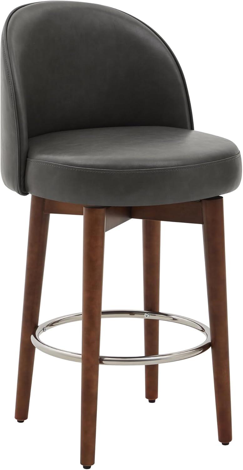 CHITA Counter Height Bar Stools Set of 2,Swivel Barstools for Kitchen Island,26.4" H Seat Height,Faux Leather,Retro Grey