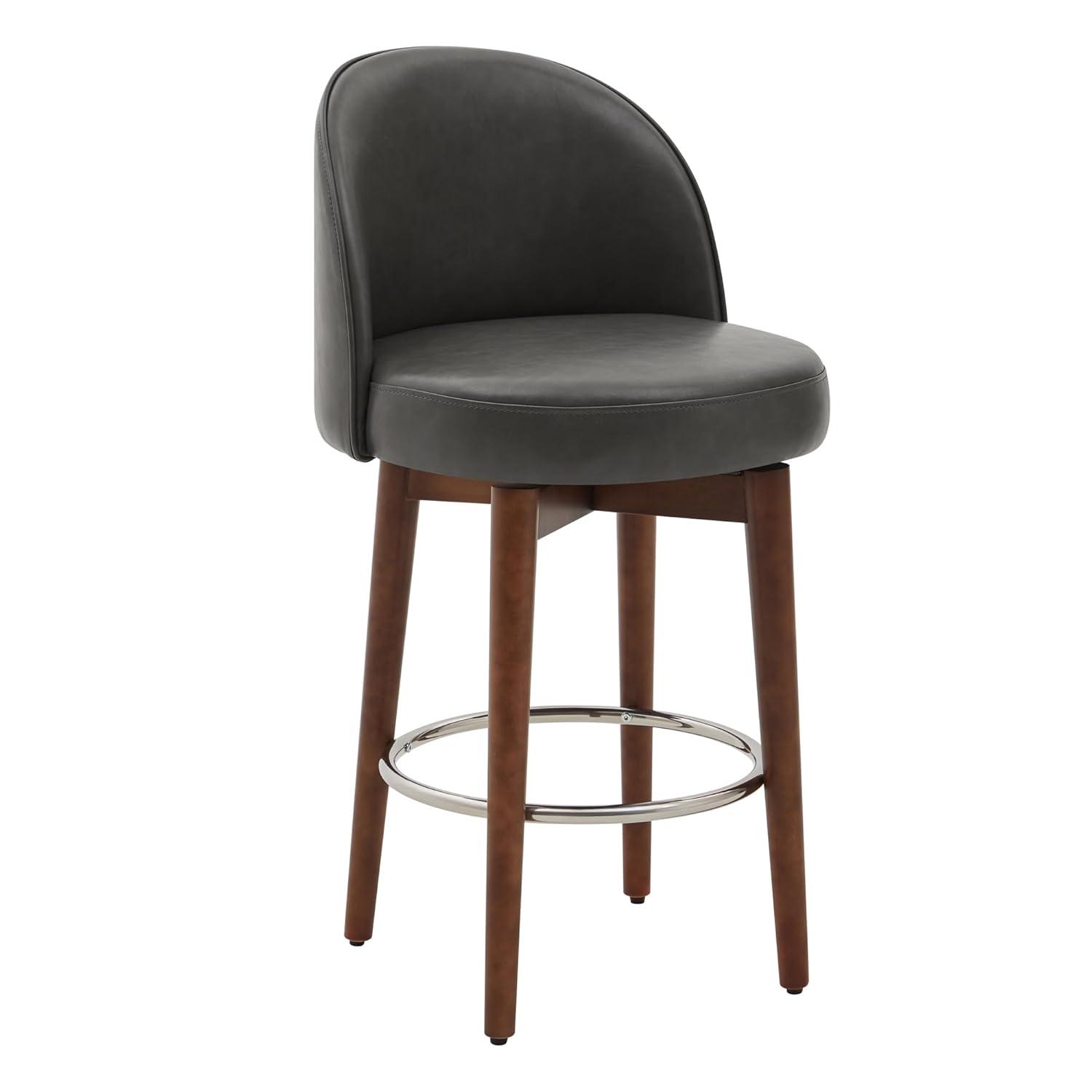 CHITA Counter Height Bar Stools Set of 2,Swivel Barstools for Kitchen Island,26.4" H Seat Height,Faux Leather,Retro Grey