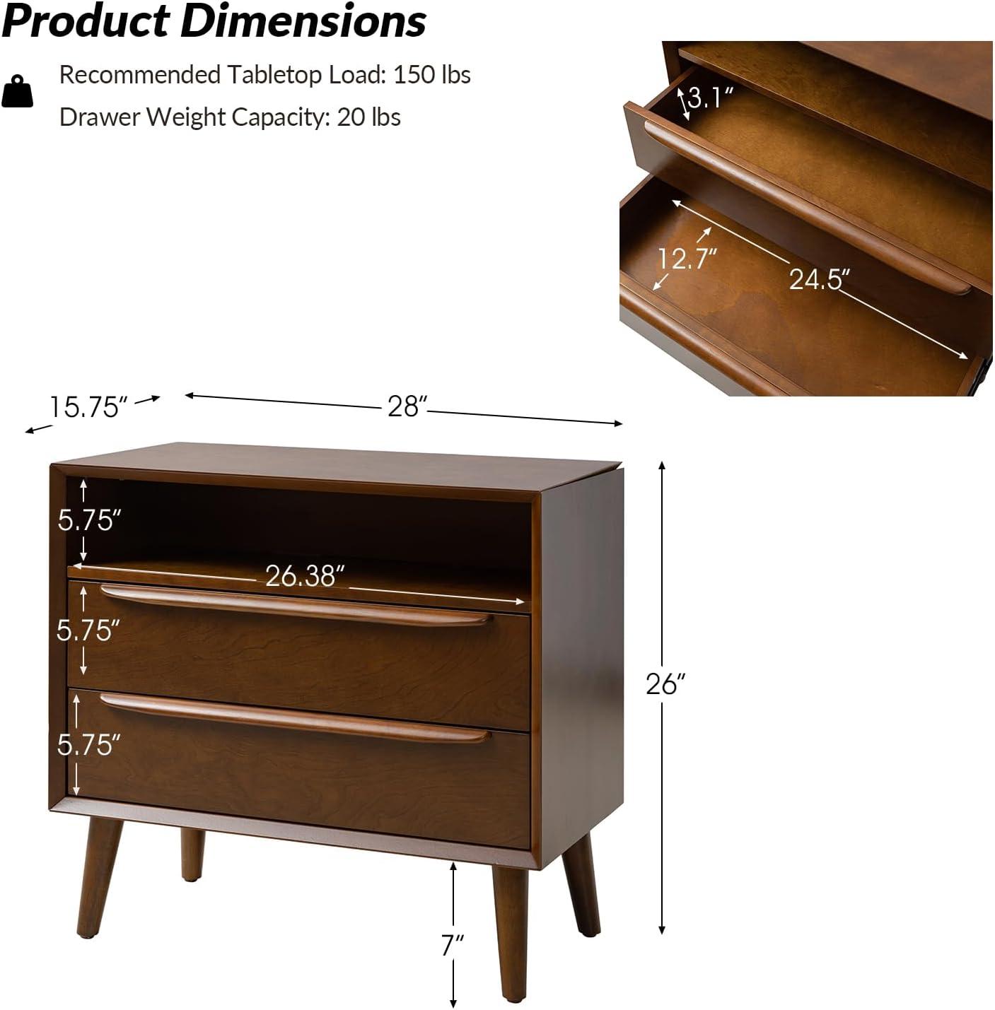 Margery Mid-century Modern 2 - Drawer Nightstand with Built-In Outlets | HULALA HOME-WALNUT