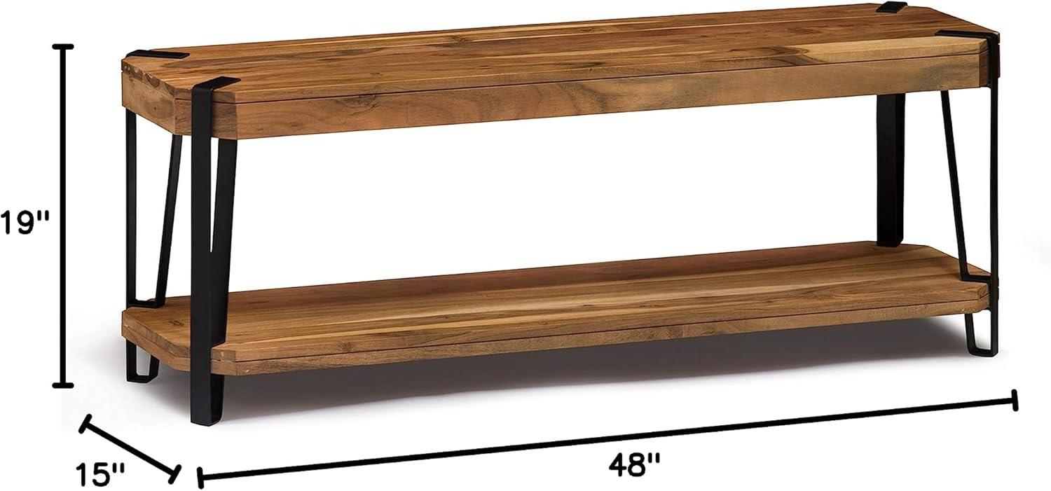 48" Ryegate Live Edge Wood Bench with Coat Hooks Set Natural - Alaterre Furniture: Metal Frame, Mid-Century Modern Style