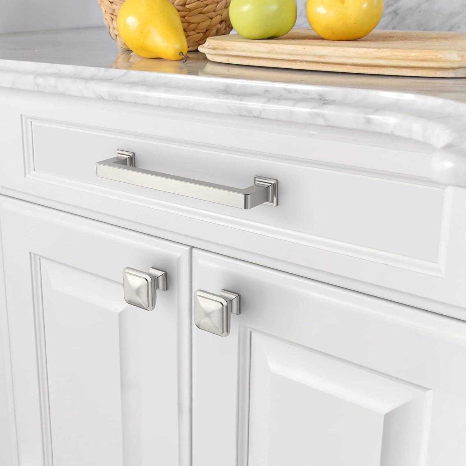 Amerdeco 10 Pack Brushed Satin Nickel Cabinet Pulls - 5 Inch(128MM) Hole Centers Kitchen Handles for Cabinets and Cupboards - ZH0060